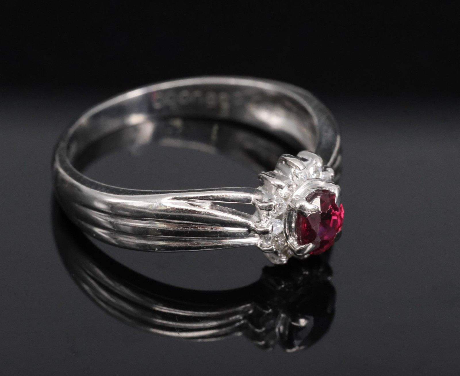 Vintage 0.35ct Intense Red Ruby & 0.09ct Diamond Platinum Ring Size 5.75