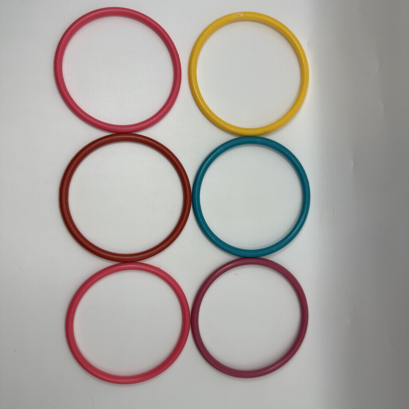 Vintage 1980 Plastic Bangle Bracelet Lot of 6 Teal Pink Yellow Red Stackable