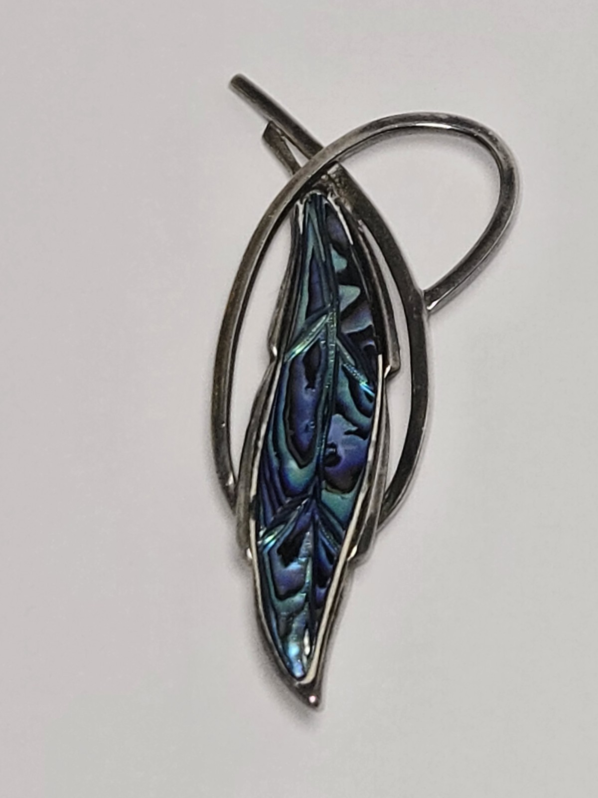 Vintage Ataahua Signed Paua Abalone Shell Leaf Brooch