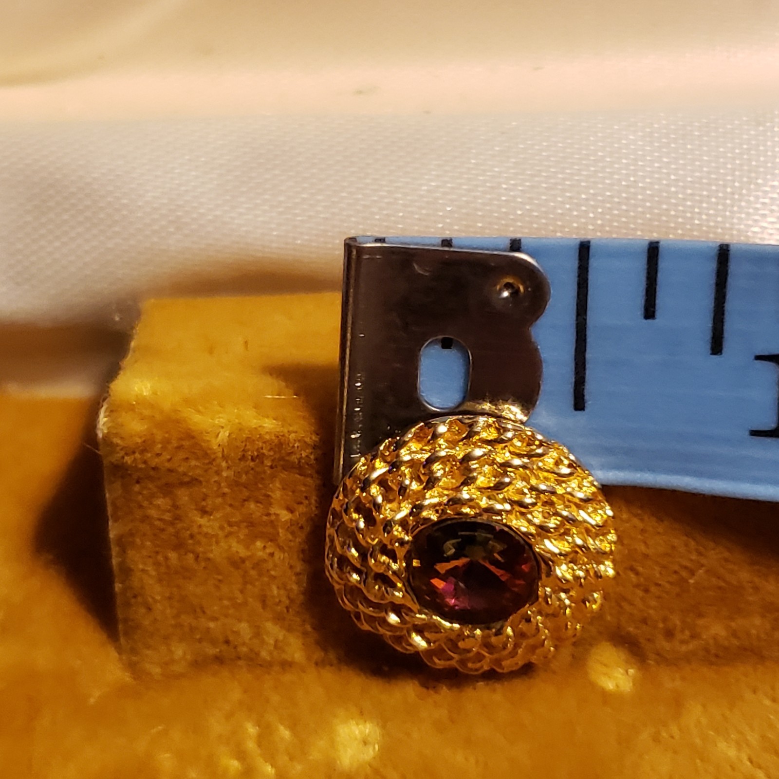 Vintage Cufflinks Tie Tack Set Hadley Gold Tone Mesh Wrap Red Rivoli Mid Century