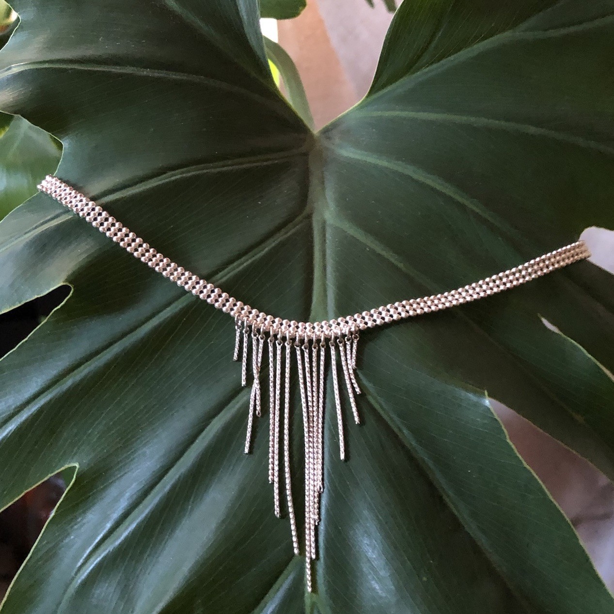 925 Sterling Silver Vintage fringed Choker Necklace gwen 15”-17”inch