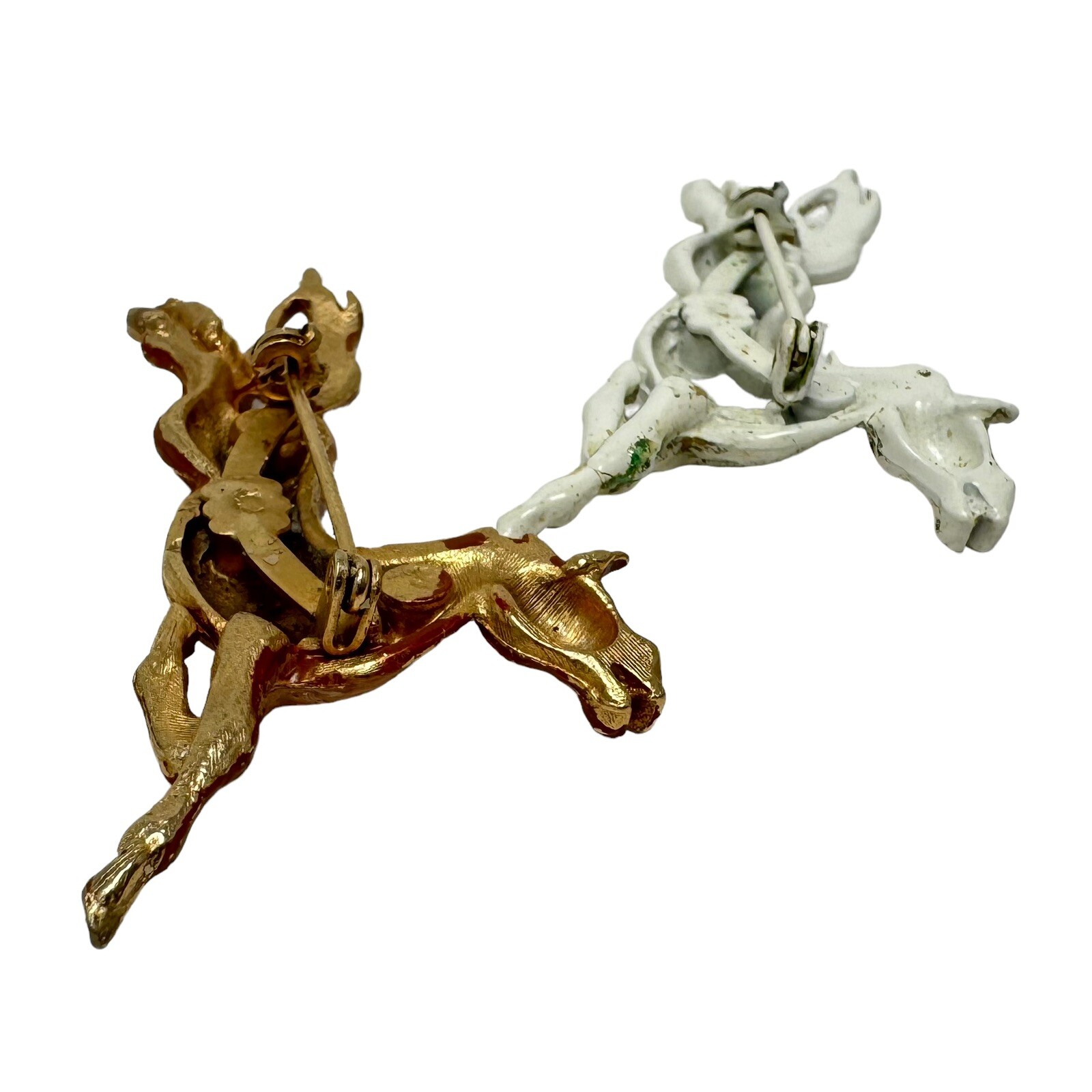 Vintage Pair Enamel Running Horse Brooch Lot