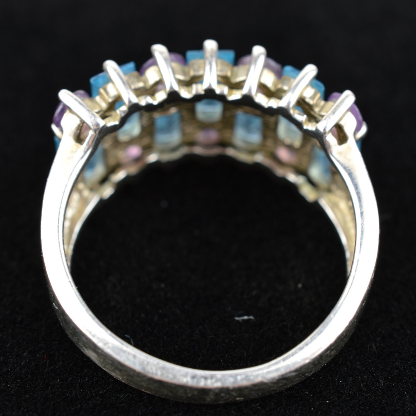HN Ring Sterling Silver 925 with Topaz and Amethyst, Size 7.75