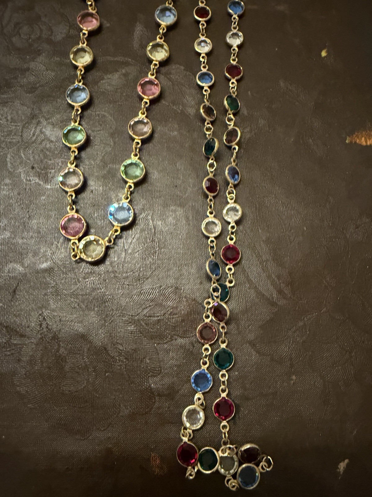 Vintage Faceted Austrian Crystal Window Necklace Bezel Soft Pastels Lot 2