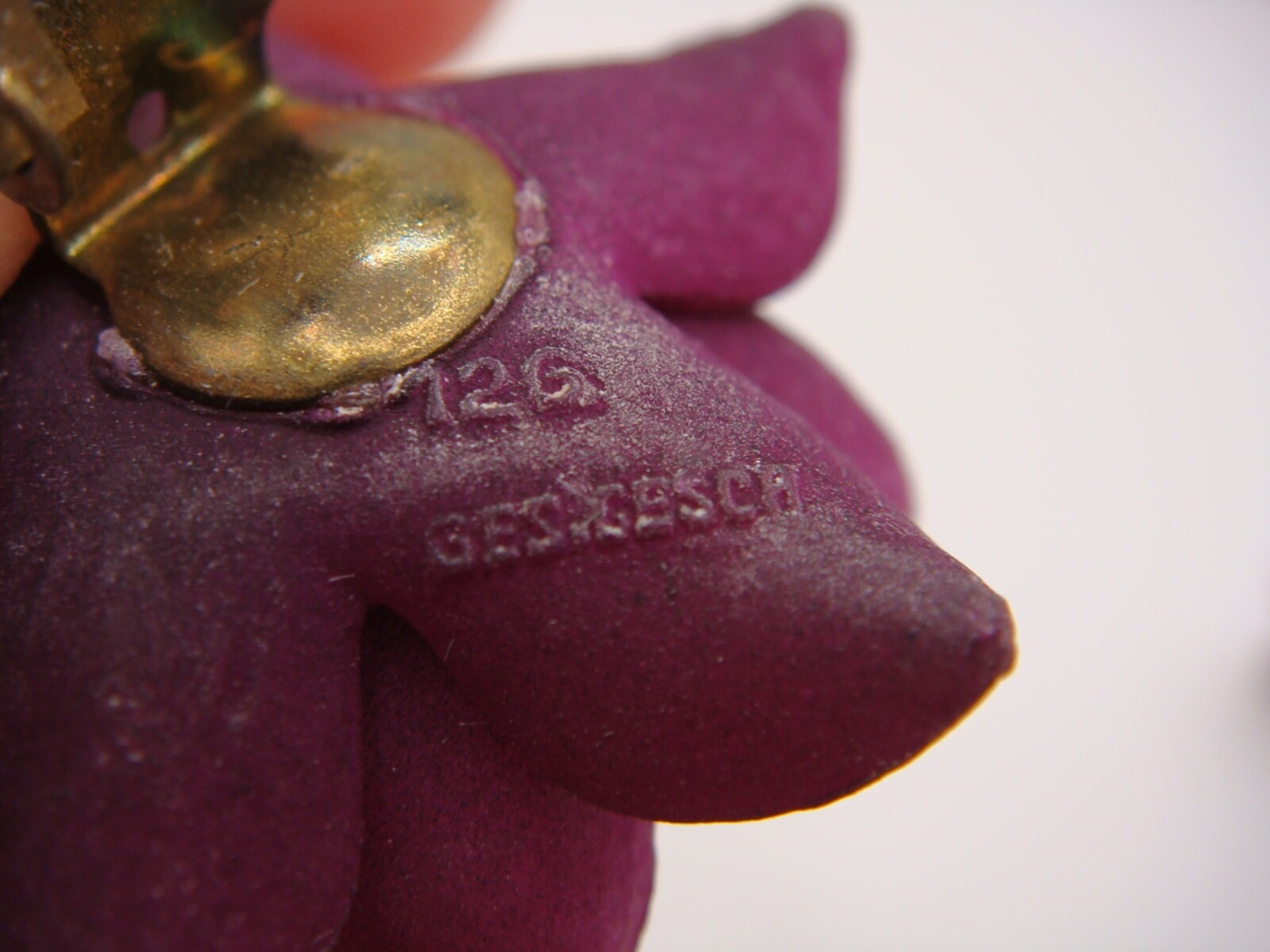 VINTAGE GES GESCH PURPLE CELLULOID THREE TIER FLOWER EARRINGS ESTATE WEST GERMAN