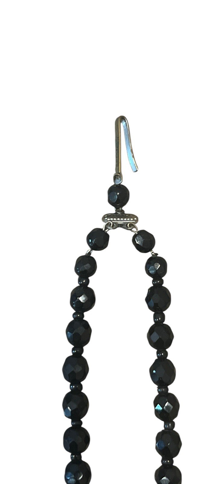 Vintage Estate Black Faceted Crystal Y Rosary Style Necklace