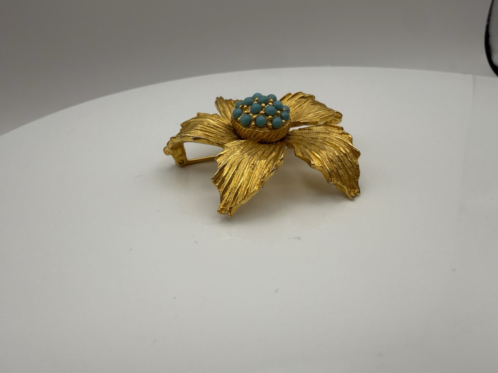 Vintage Benedict NY Brooch Floral Cluster Imitation Turquoise Gold Tone
