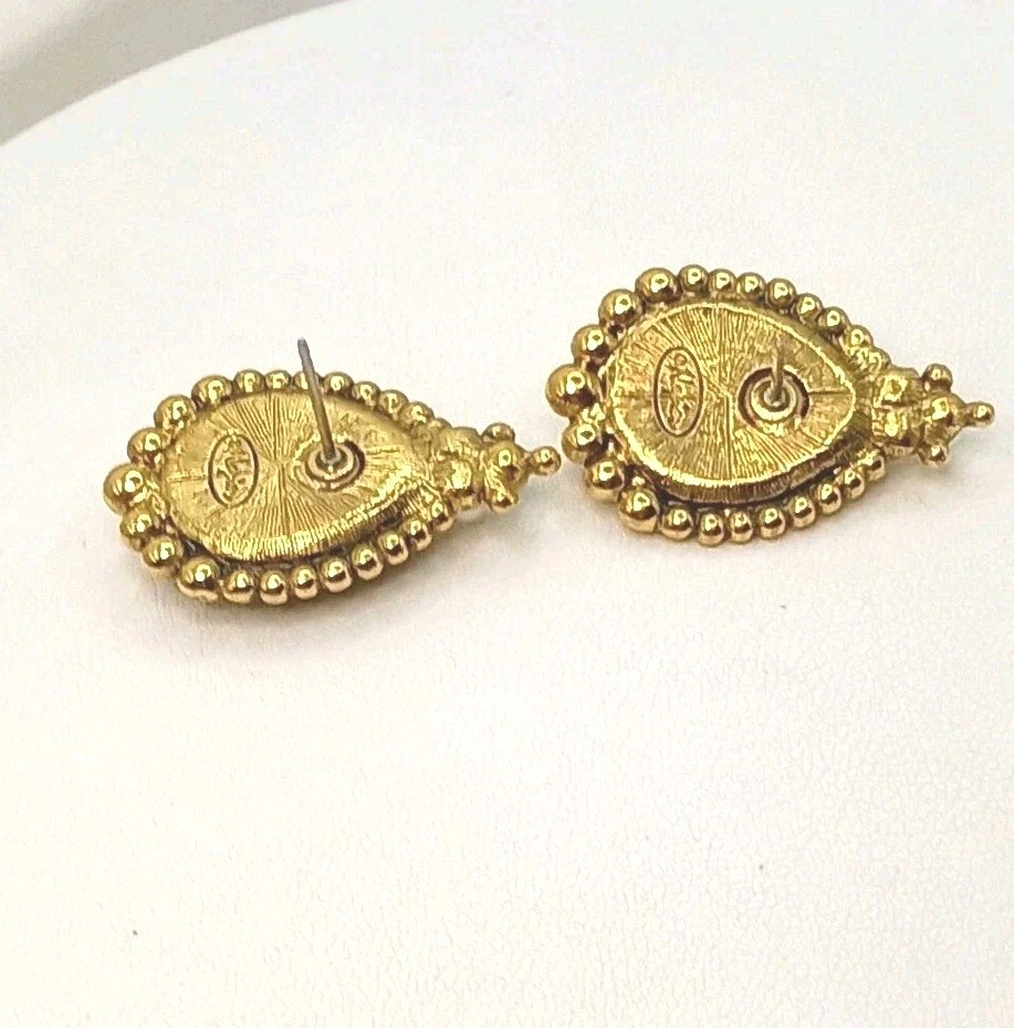 Vintage Napier Stud Earrings Gripoix Glass Cabochon Merlot Teardrop Pearl 1.25″