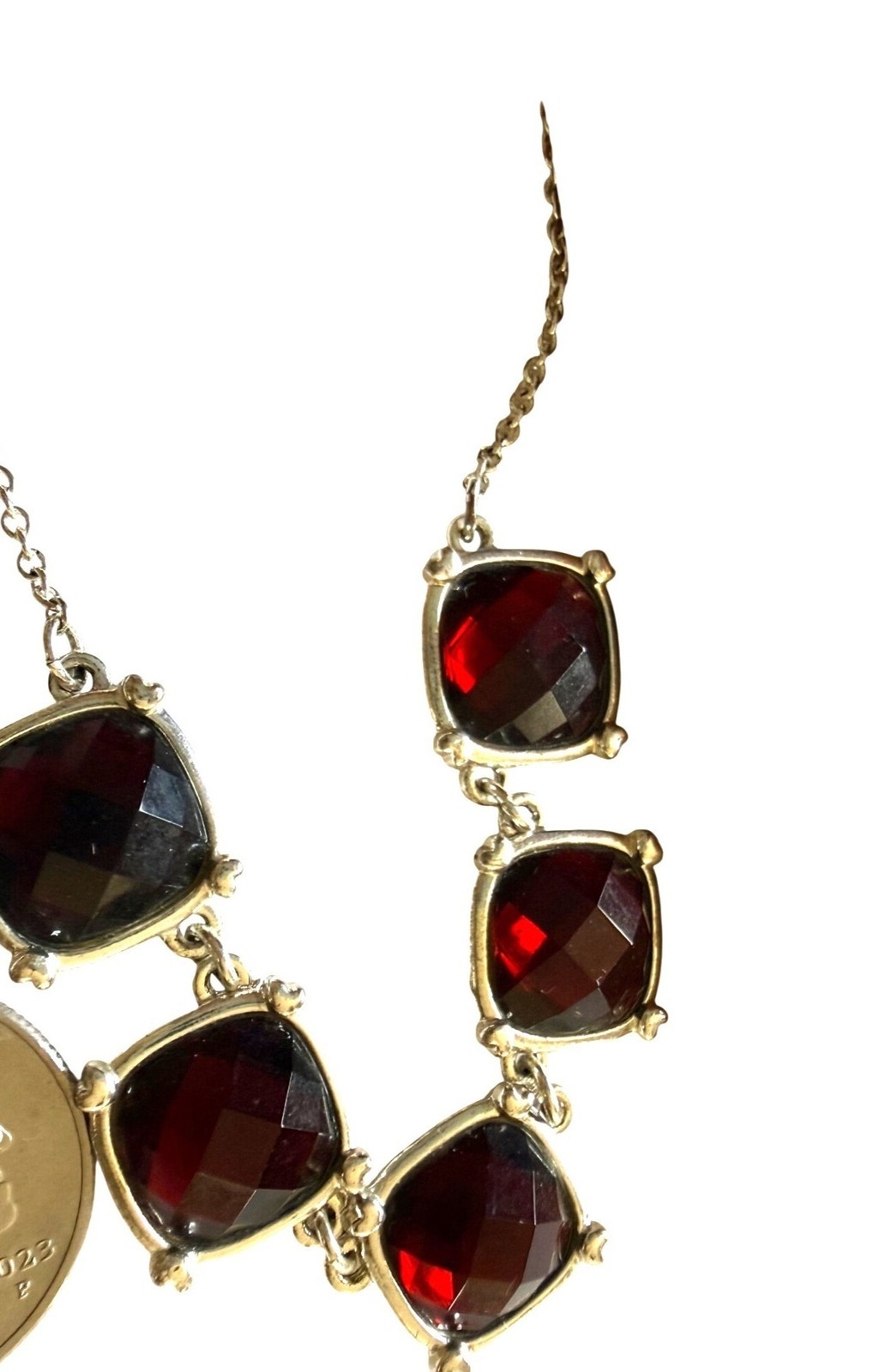 Vintage? Red Gemstone Silver Necklace With Square Faceted Stones
