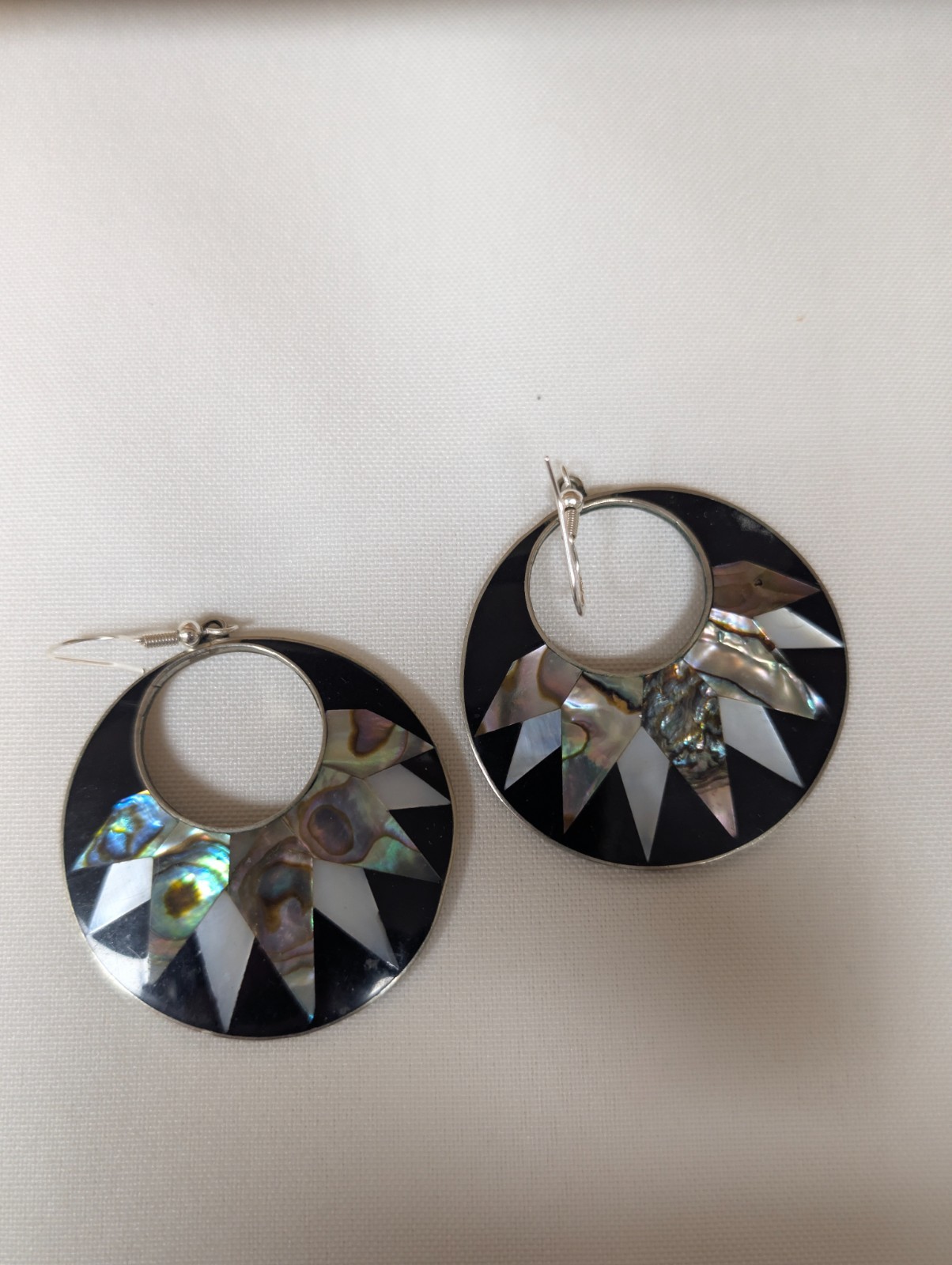 Vintage Alpaca Mexico Sterling Silver 925 Abalone Mother of Pearl Inlay Earrings