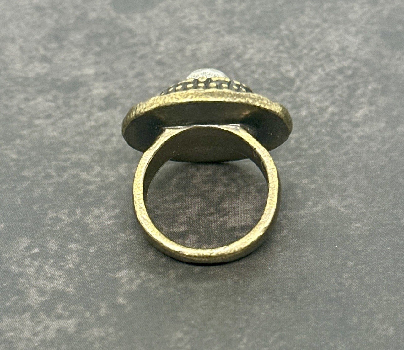 Vintage Matte Silver and Brass Tone Hammered Center Statement Size 7 Ring
