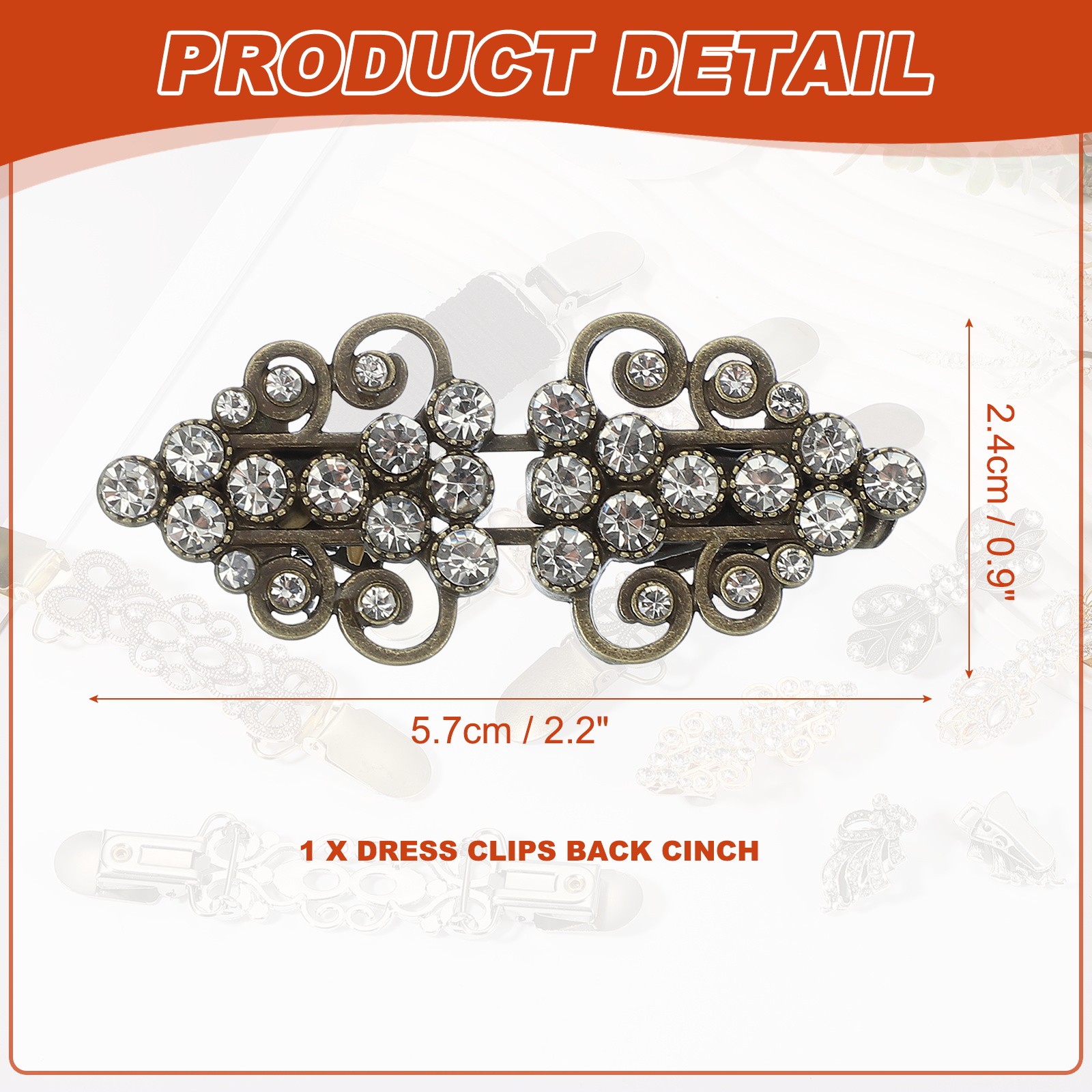 Dress Clips Back Cinch,Retro Sweater Clip Cardigan Clips(5.7×2.4×1.4cm, Bronze)