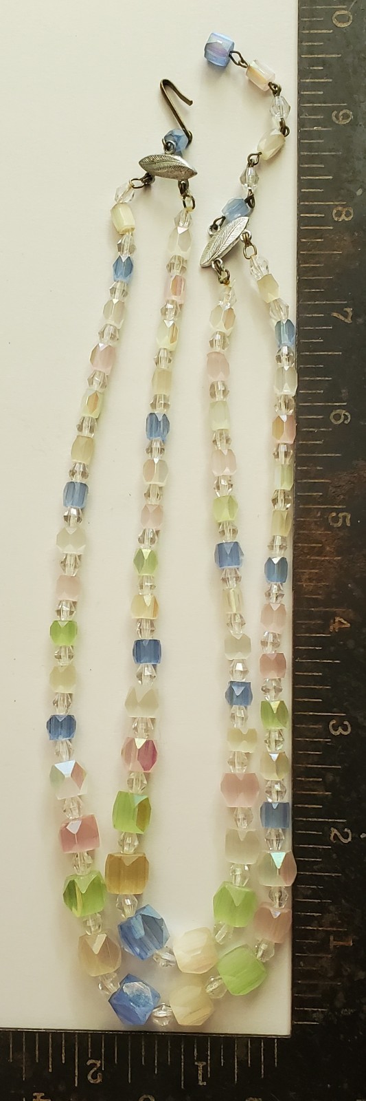 Vintage multi-strand satin glass necklace, graduated pastel beads