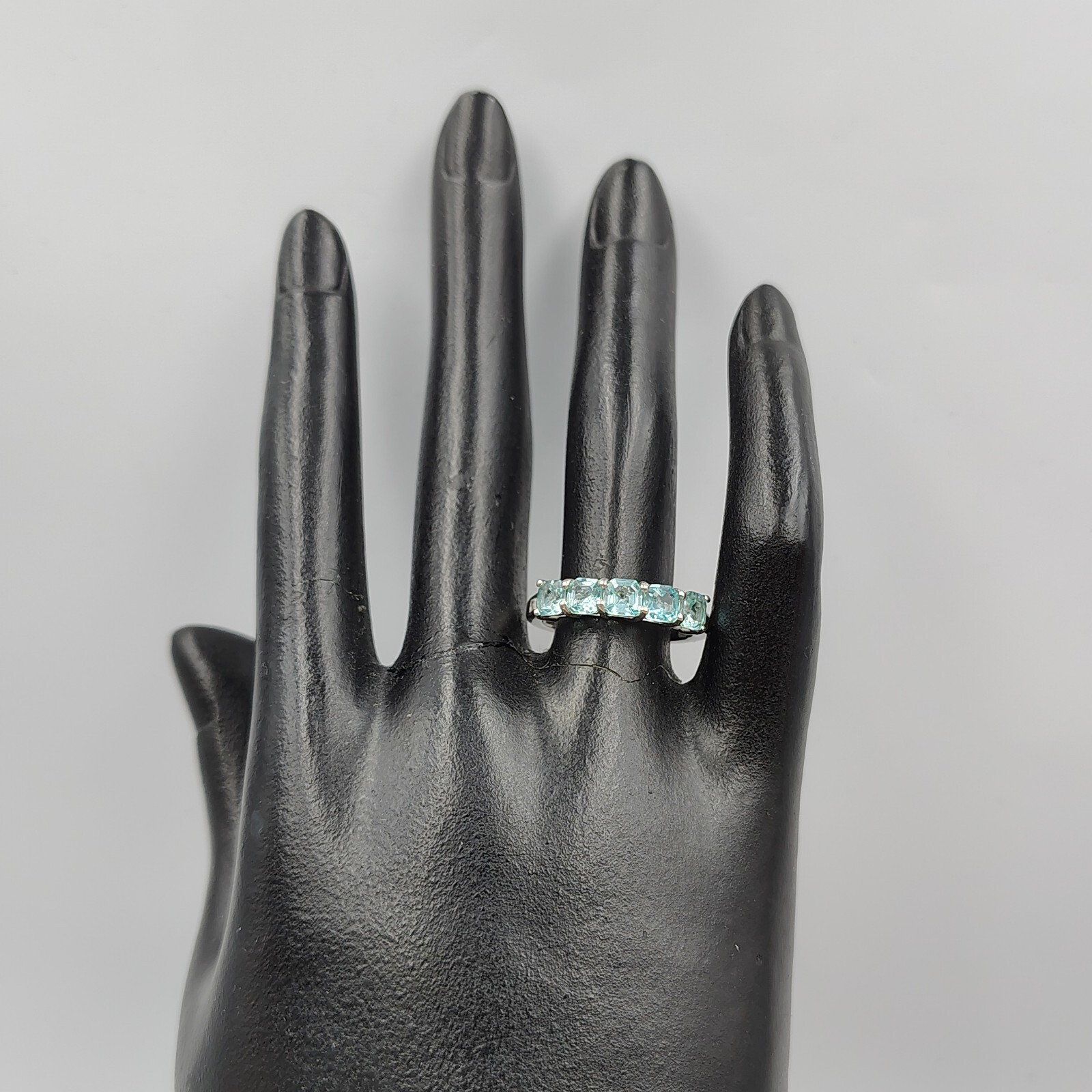 D’joy Sterling Silver 925 Blue CZ Clear/White Topaz 5 Stone Setting Ring Sz 7