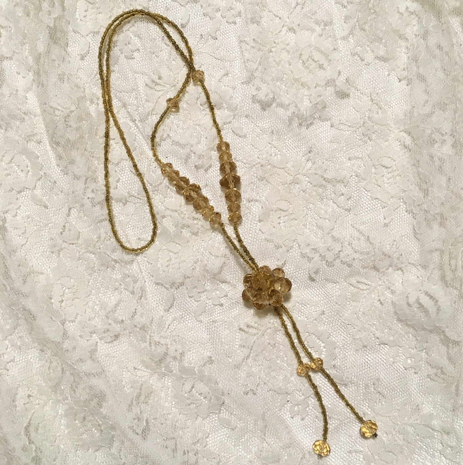 Vintage Glass Bead Necklace Faceted Flapper Art Deco Sautoir Tassel Layered