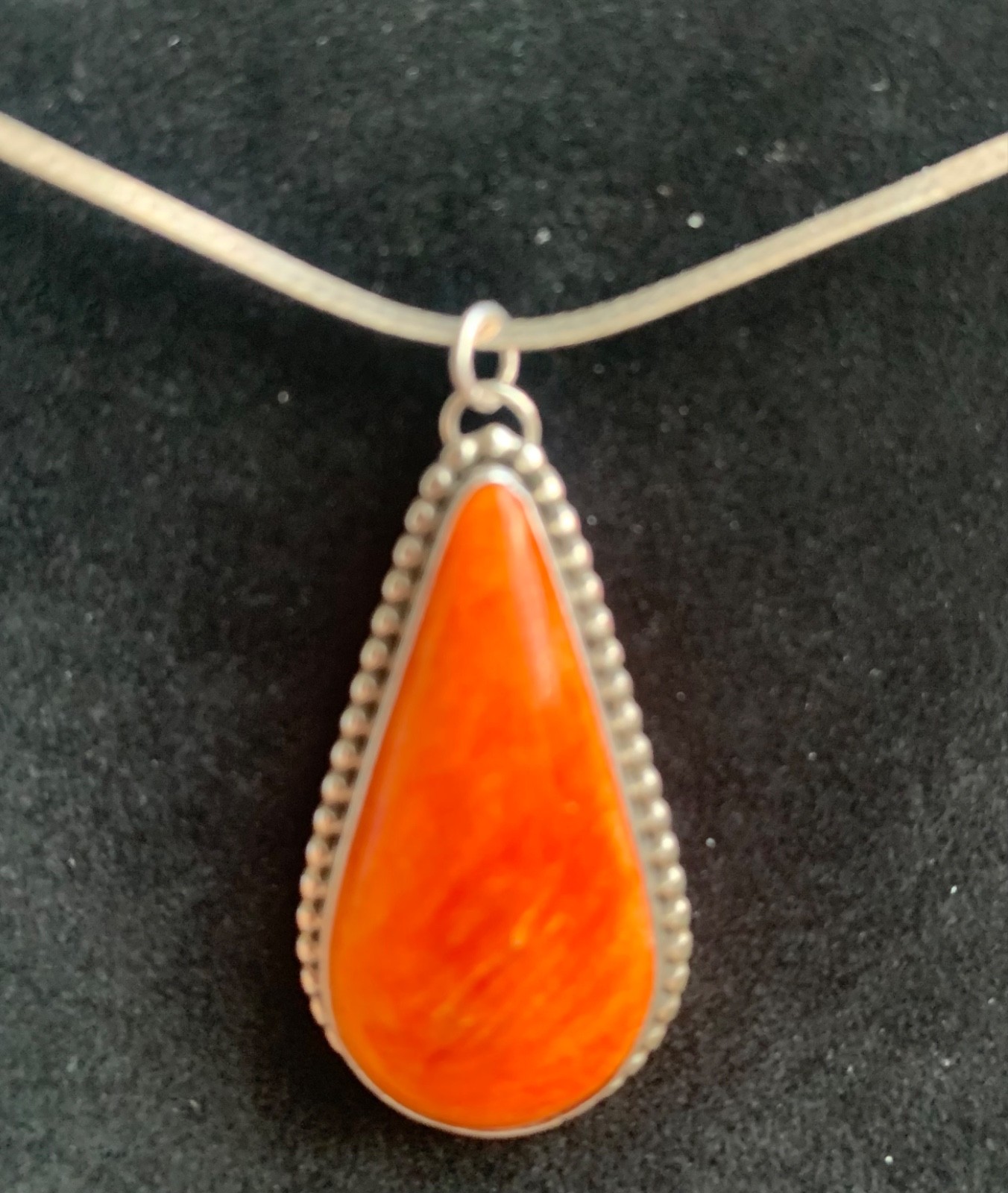 SW Sterling Silver Spiny Oyster Shell Pendant, Large Teardrop Cabochon Signed AC