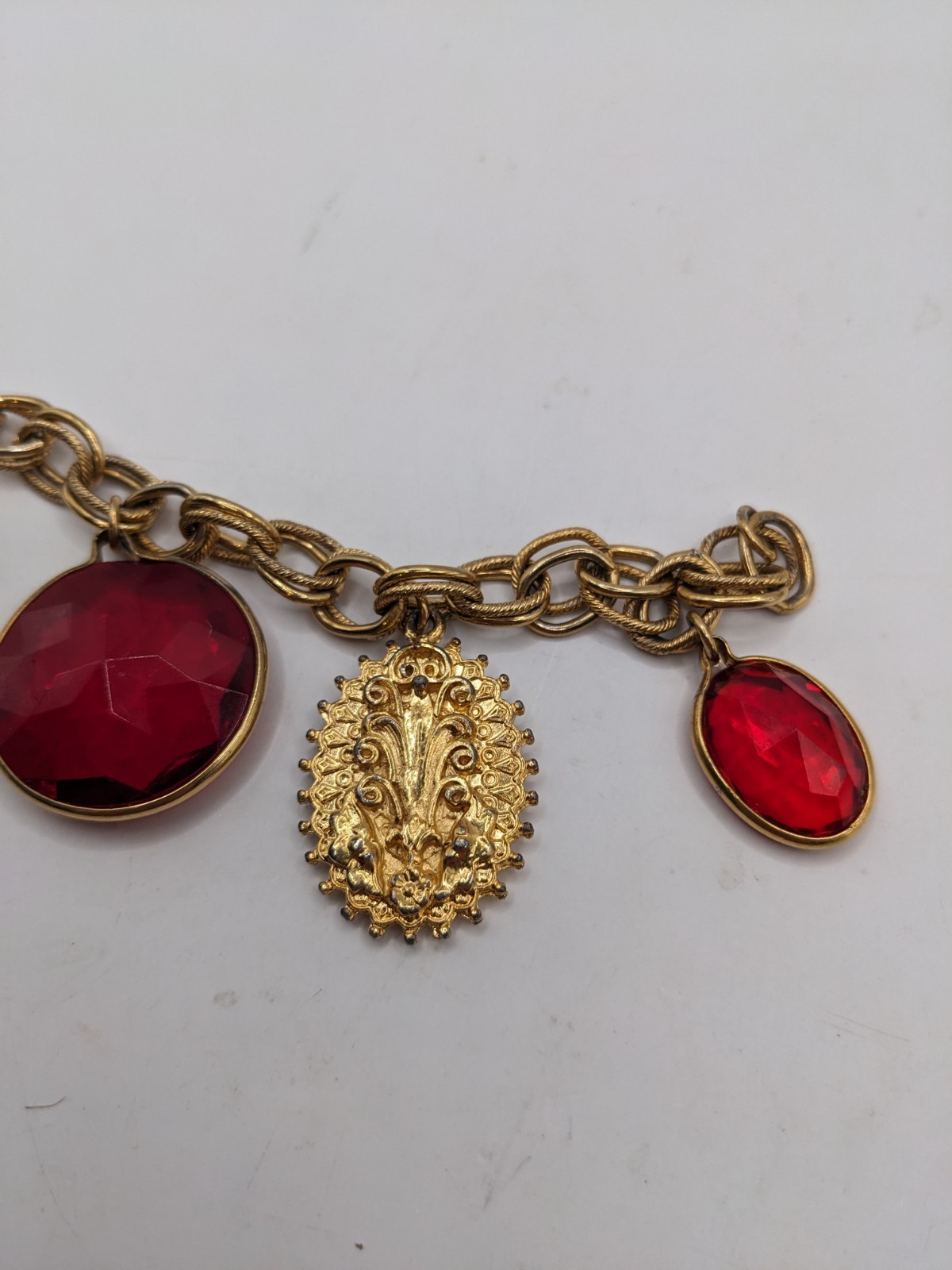 Vintage Jewlery Lot, Charm Bracelet, Brooches,Pin Gold Tone Red, Monet,Granland