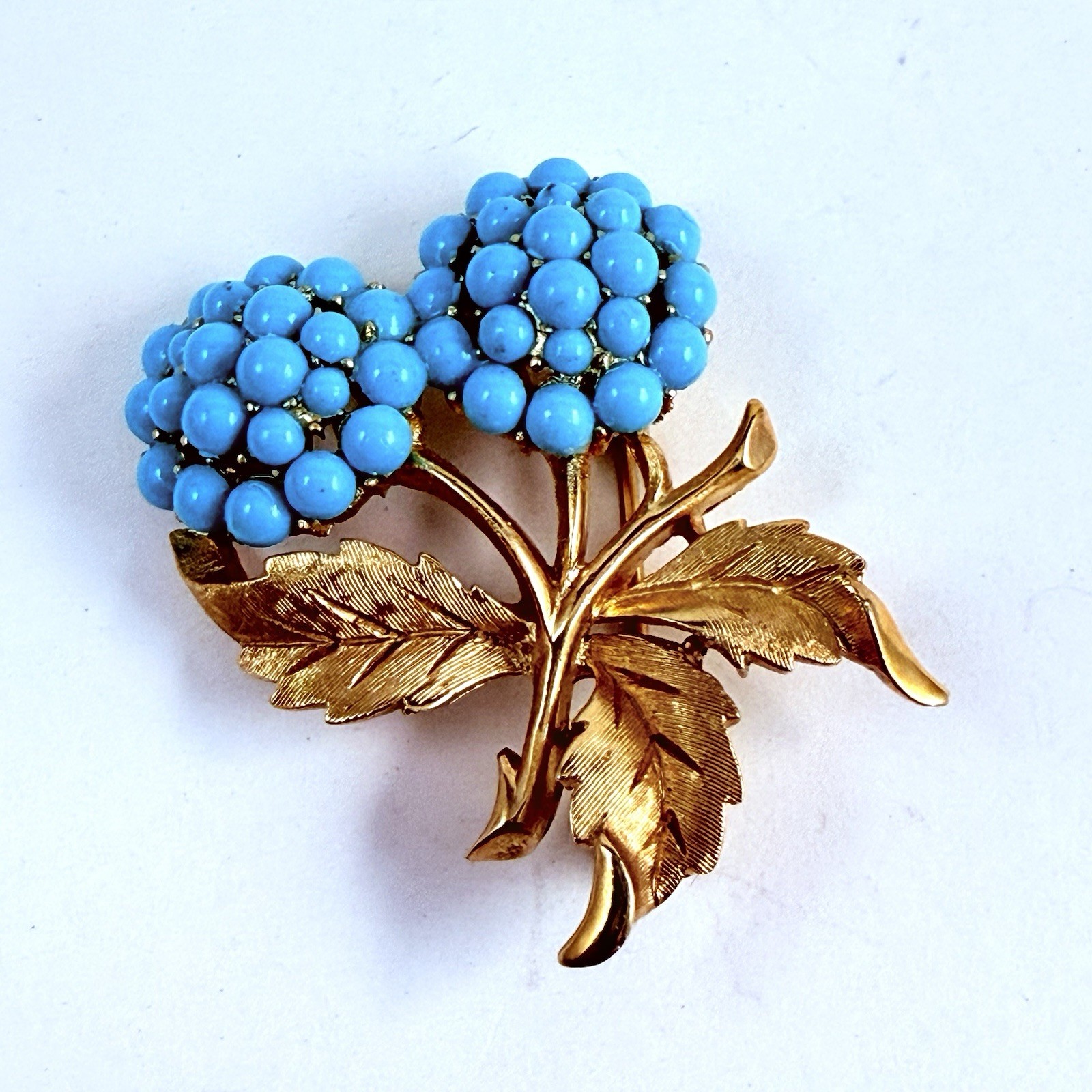 Vintage TRIFARI Faux Turquoise Double Flower Brooch Estate Pin Rare