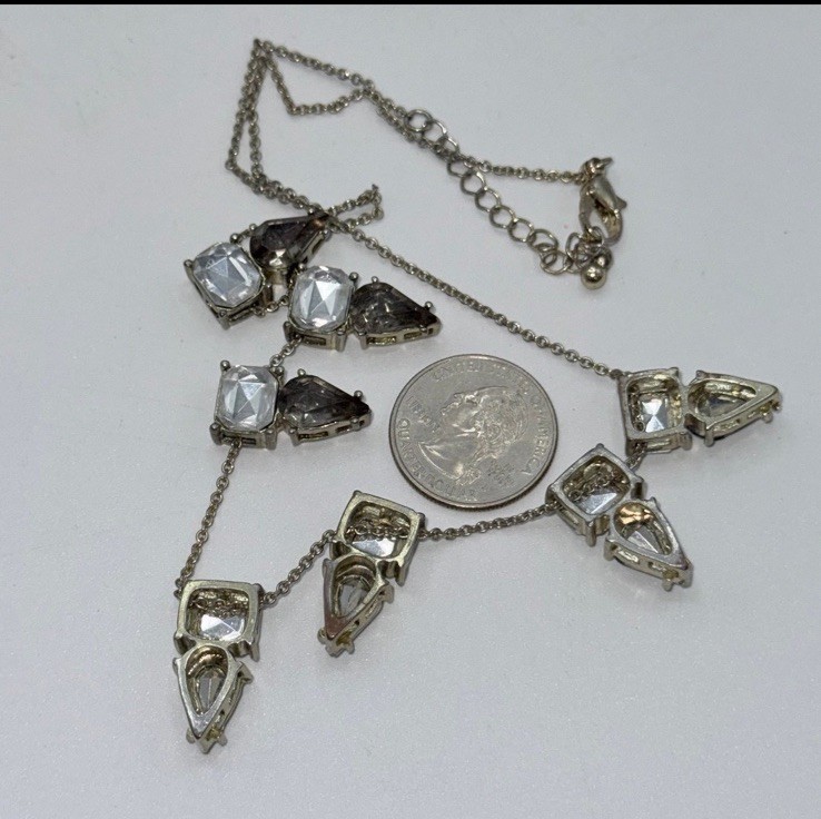 Gothic VINTAGE SILVER BIB STYLE NECKLACE WITH SMOKY TOPAZ AND CLEAR STONES