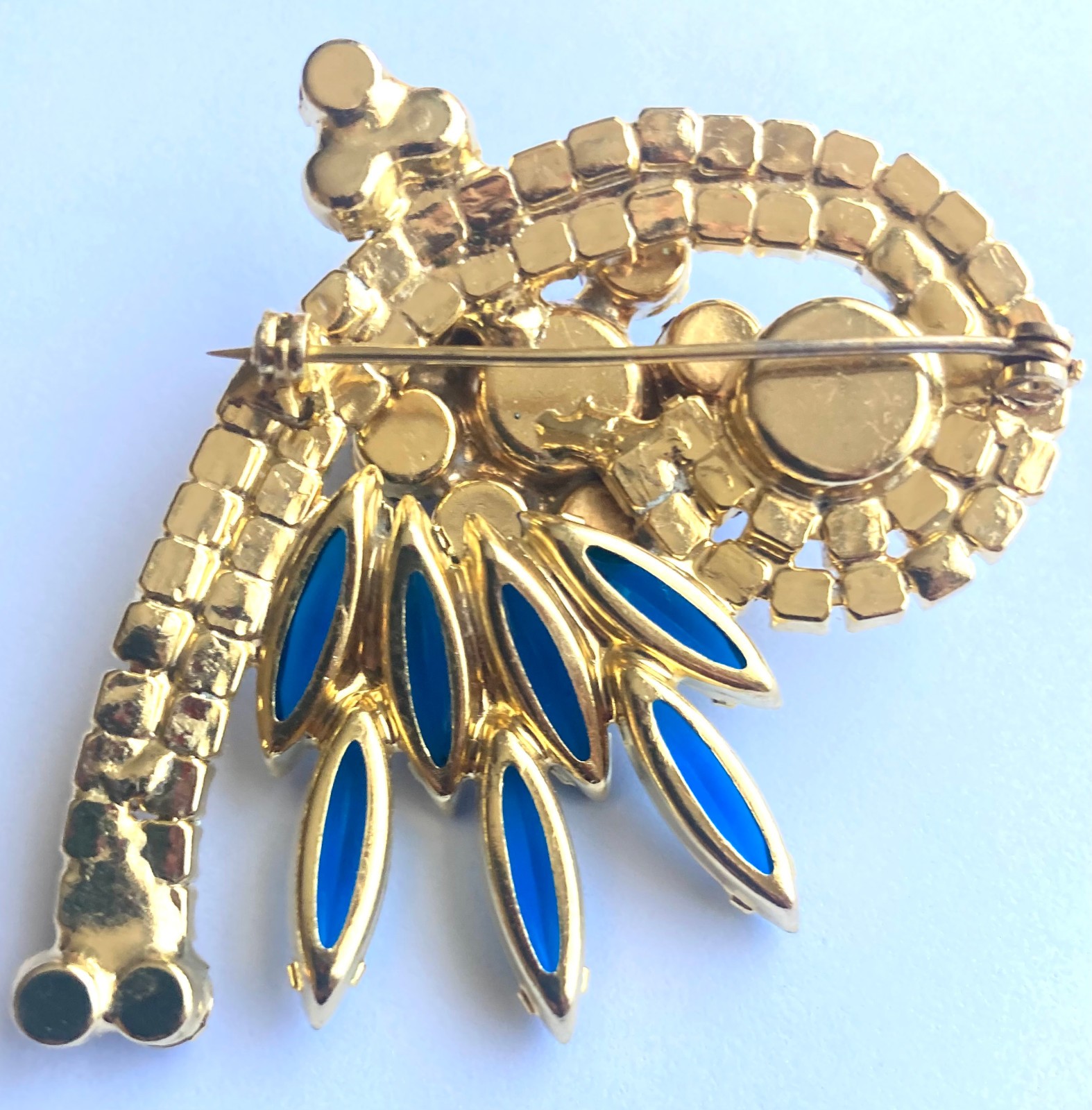 Verified JULIANA D&E Blue Open Back Navette AB Rhinestone Brooch Earring Set