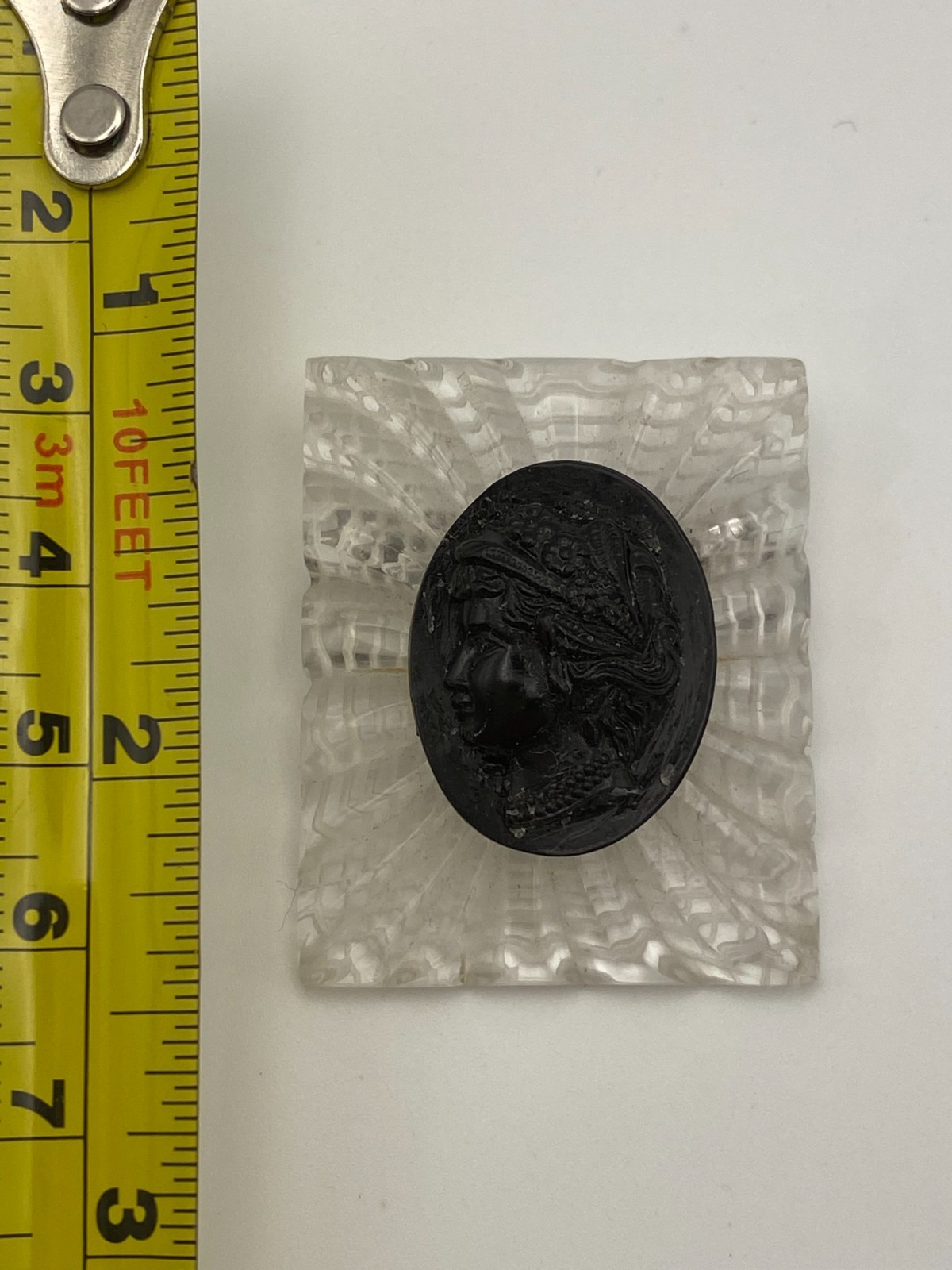 Vintage 1940s Mourning Brooch Black Cameo Reverse Carved Victorian Revival