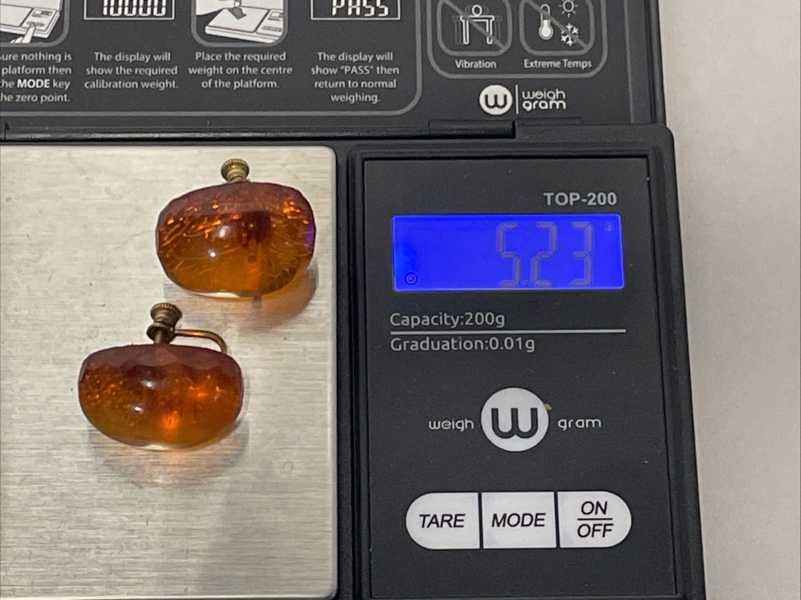 Vintage Signed Gold Filled Baltic Amber Screw Back Earrings Honey Brown 5.23g