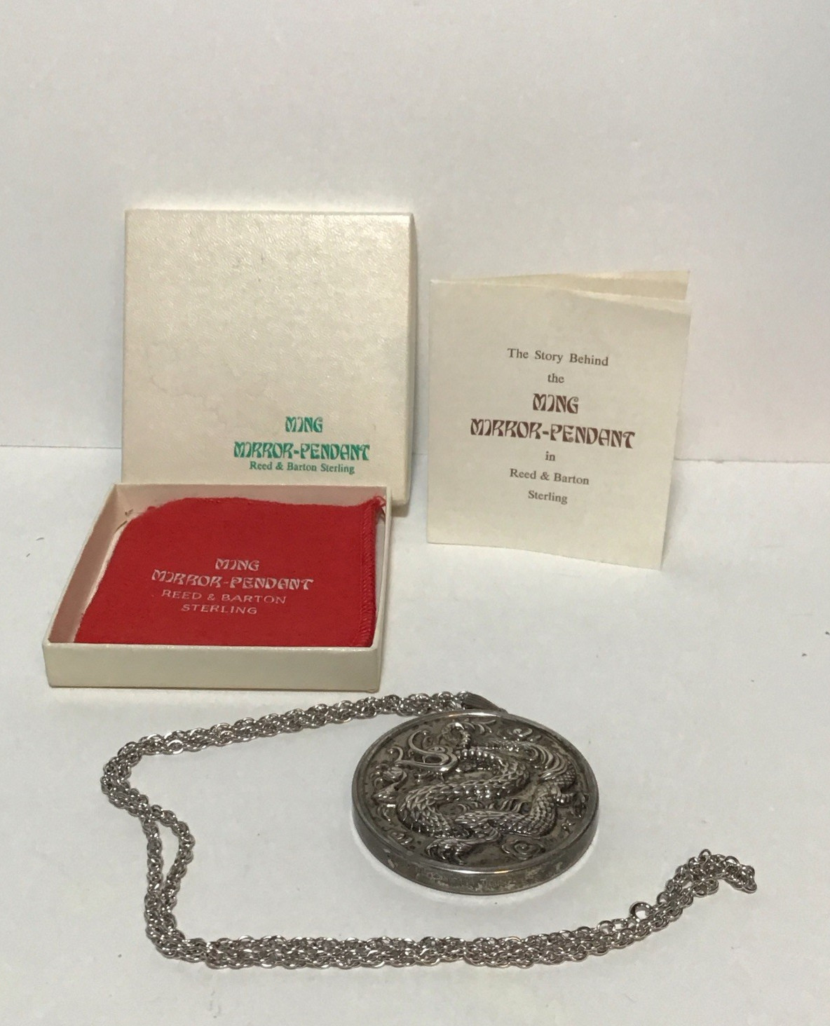 Sterling Reed & Barton Ming Dragon Mirror Pendant Necklace or Christmas Ornament