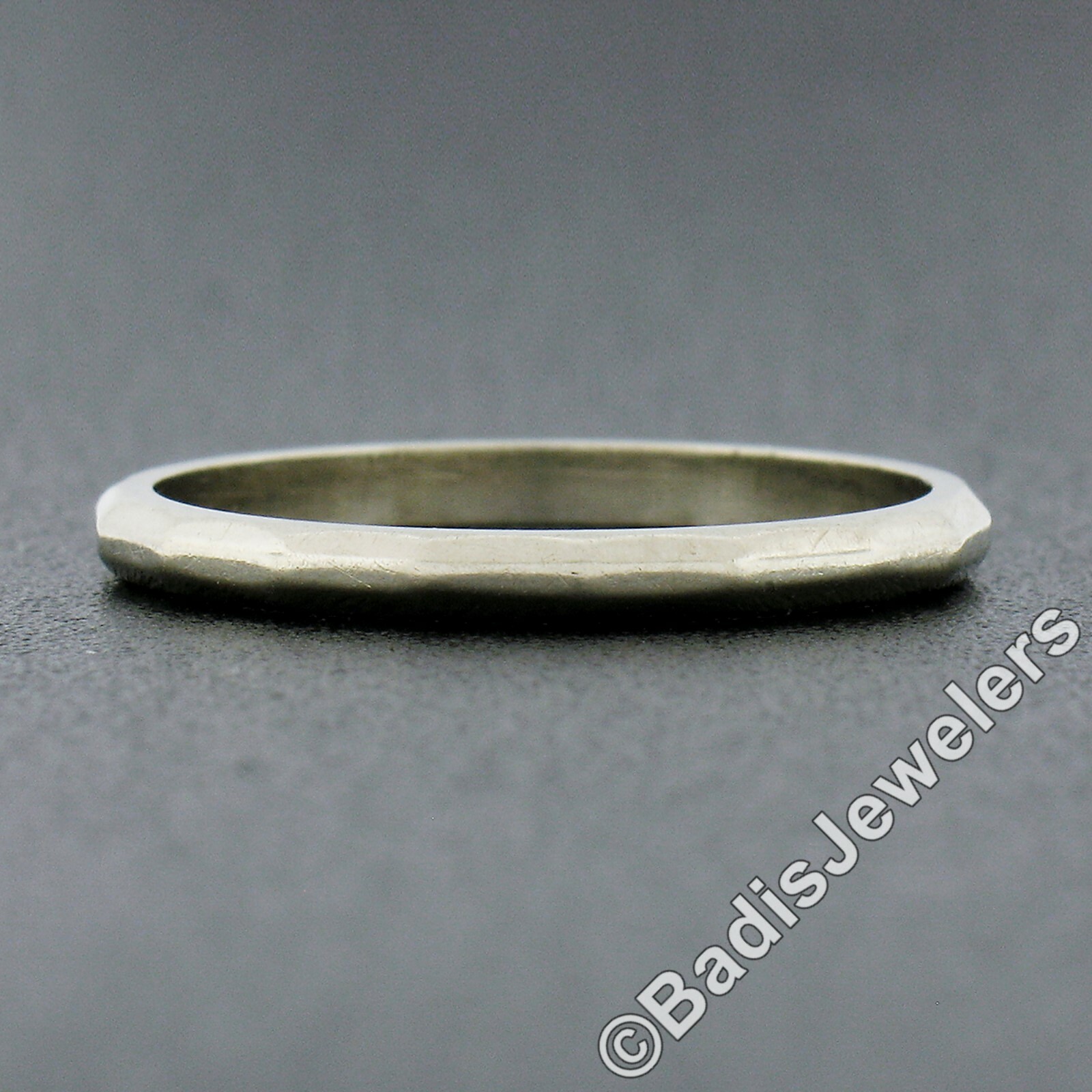 Antique Art Deco 14k White Gold 2mm Polished Faceted Eternity Wedding Band Ring