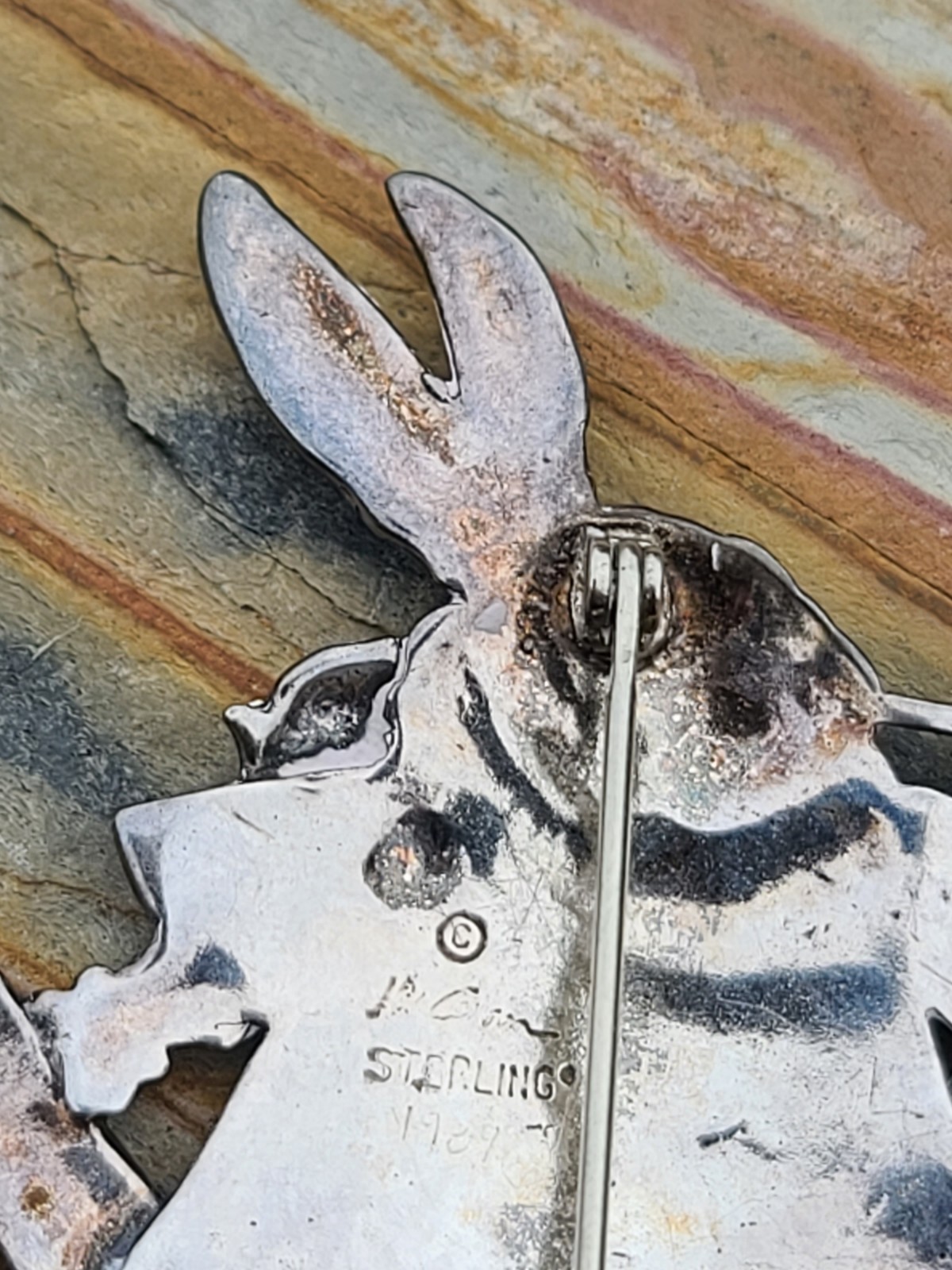 VTG Kit Carson White Rabbit Brooch Pin Alice In Wonderland Sterling Silver 10gm