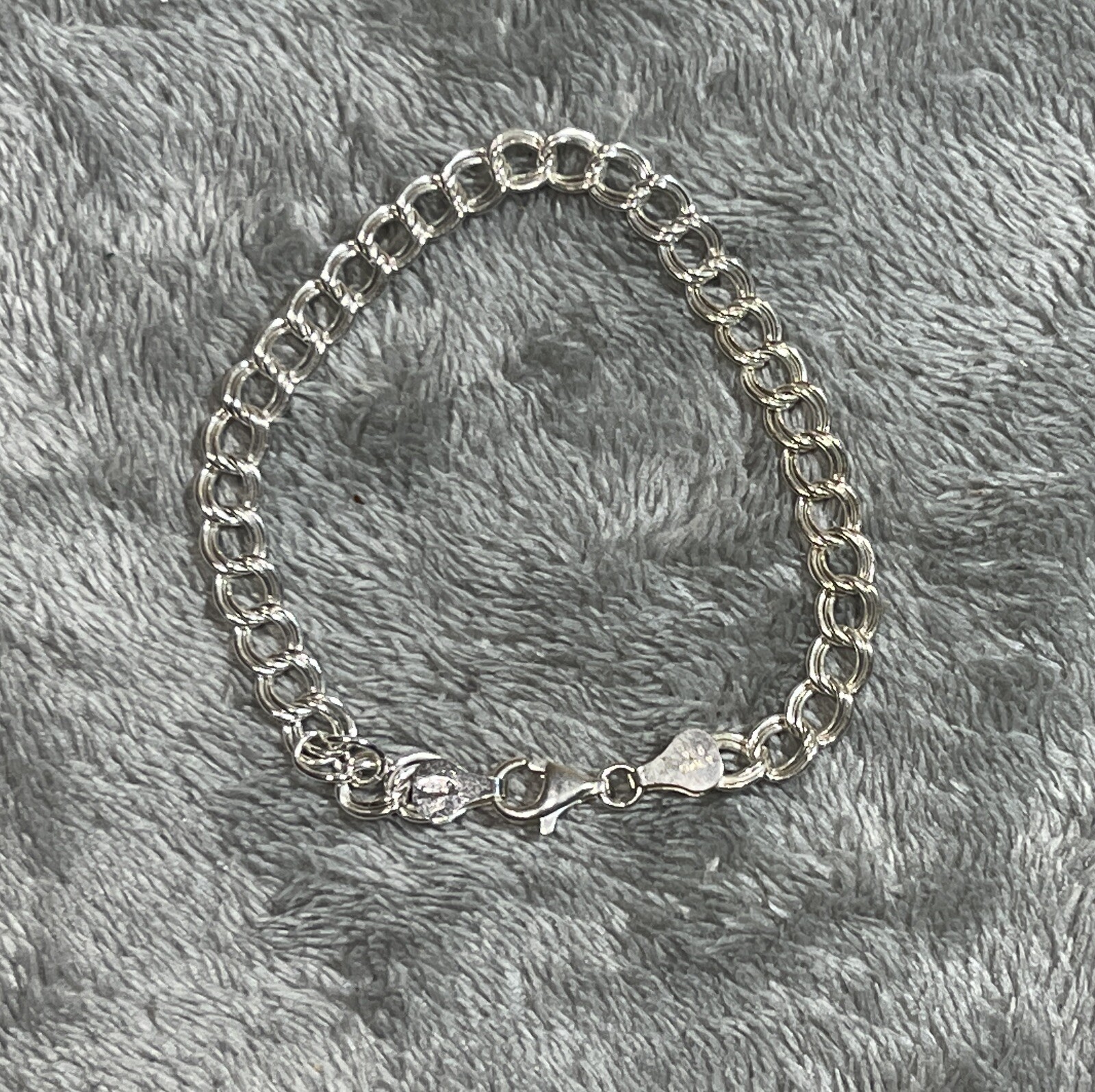 Vintage 925 Sterling Silver Double Link Charm Bracelet 7.25″ SU Stamped !!