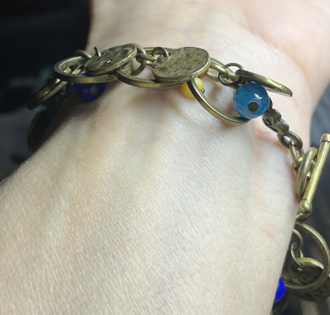 AEO Boho Antique Bronze Coin Charm Bracelet Bead Toggle Clasp