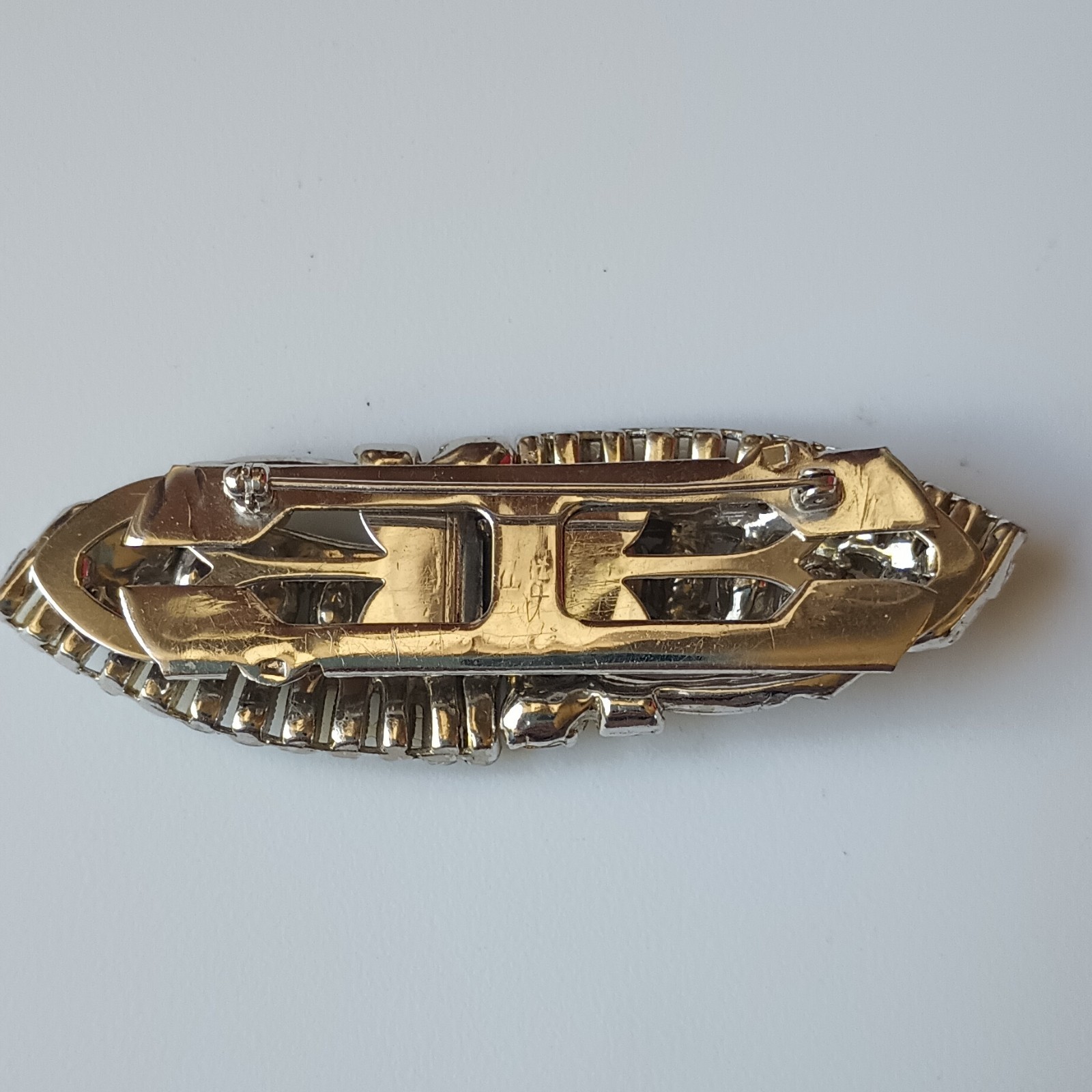 Gold Tone Clear Baguette Rhinestone Dress/Scarf Clip Set 2pc w/ Connector Bar