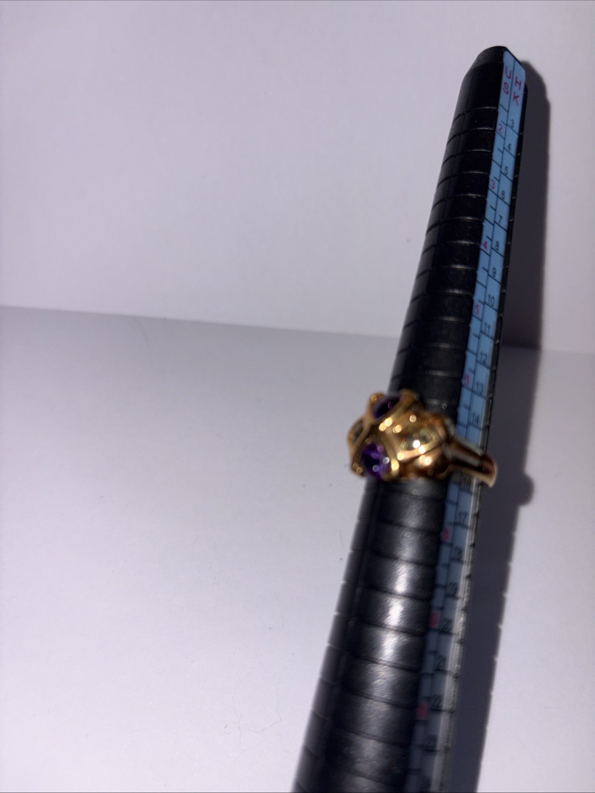 Purple Amethyst & Green Stone Ring Gold Plated Sterling Silver 925 Size 7