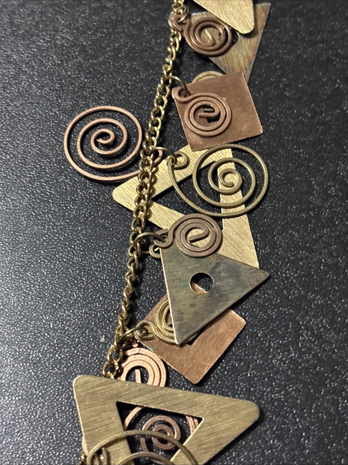 Artist Mixed Metal Brutalist Modernist Geometric Statement Necklace Brass Copper