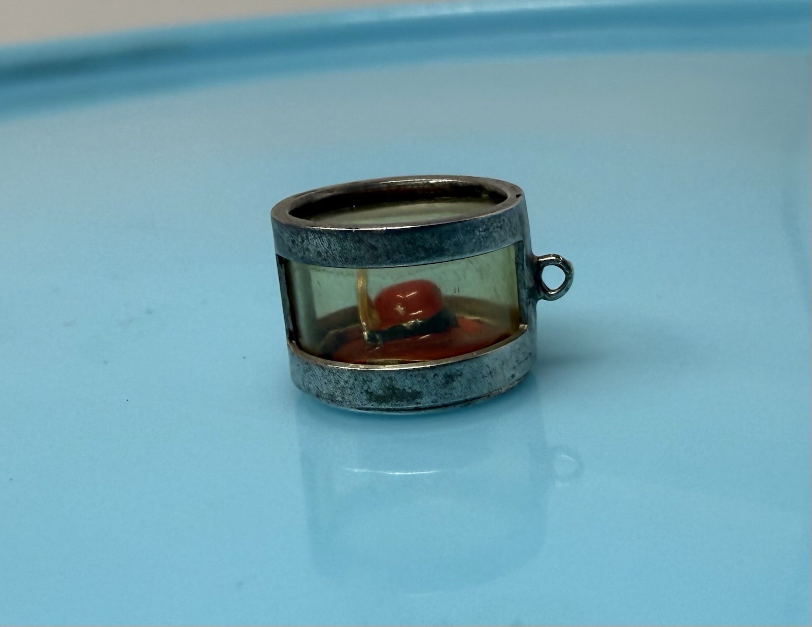 Vintage Sterling Silver Enameled Fancy Red Hat Box Terrarium Charm 1.8g