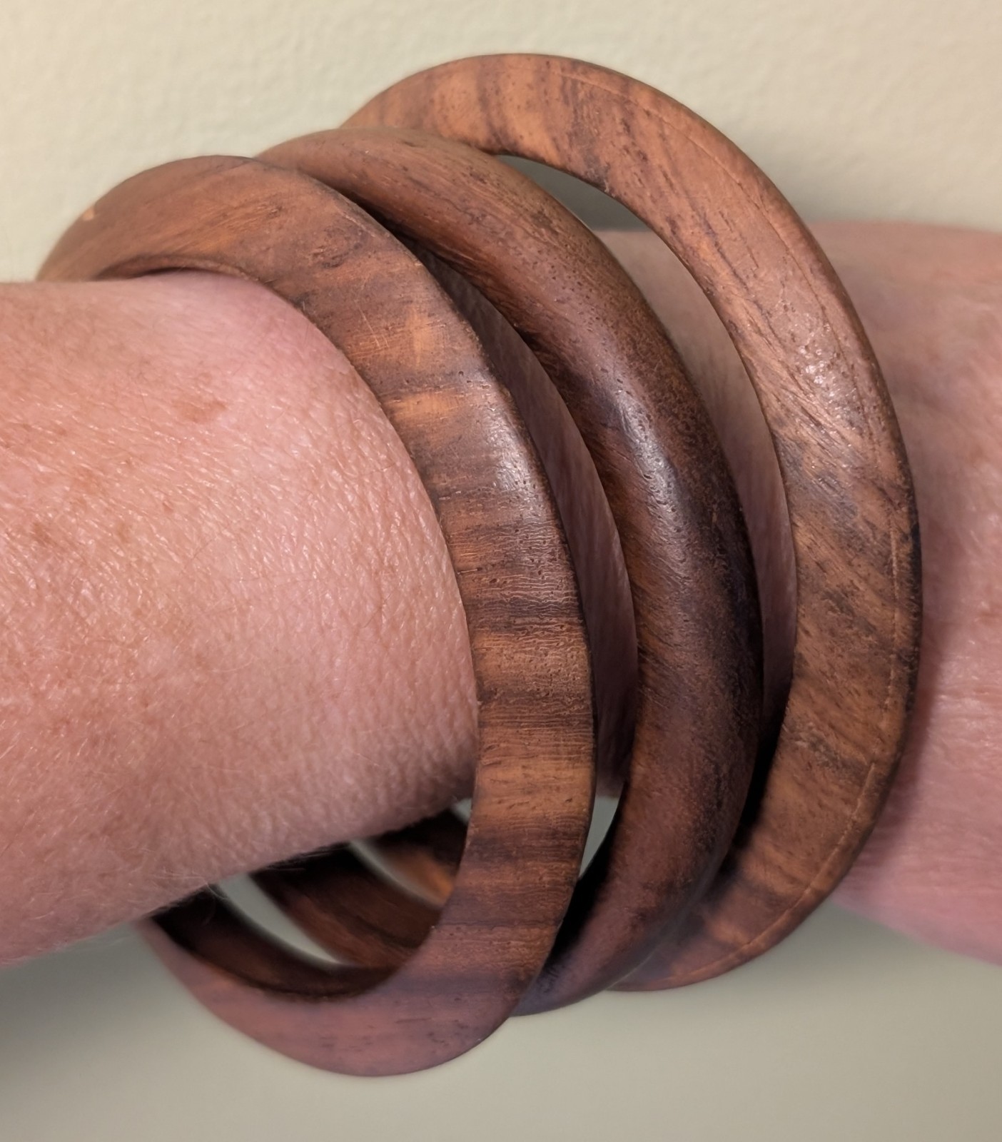 Vintage Wooden Dark Brown Bangle Bracelets Different Shaped Lot of 3 Boho Chic