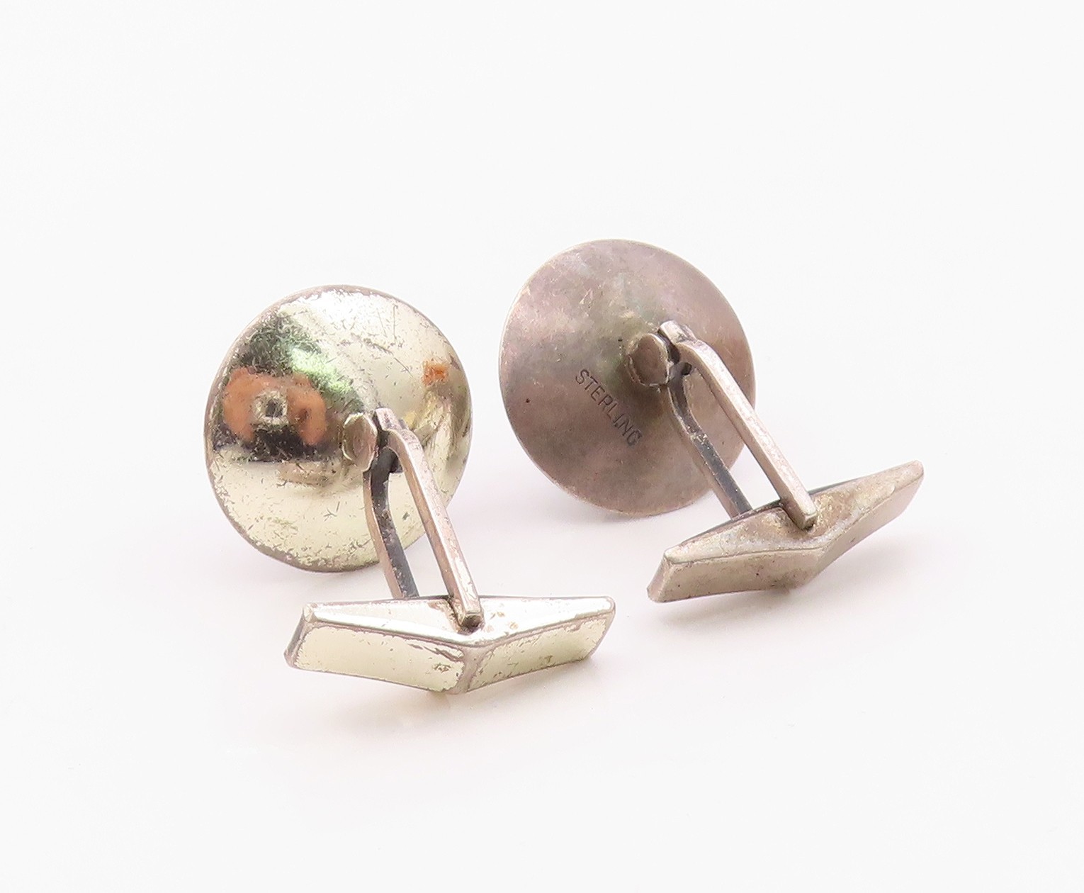 925 Sterling Silver Vintage Wire Wrapped Quartz Round Cuff Links TR1825