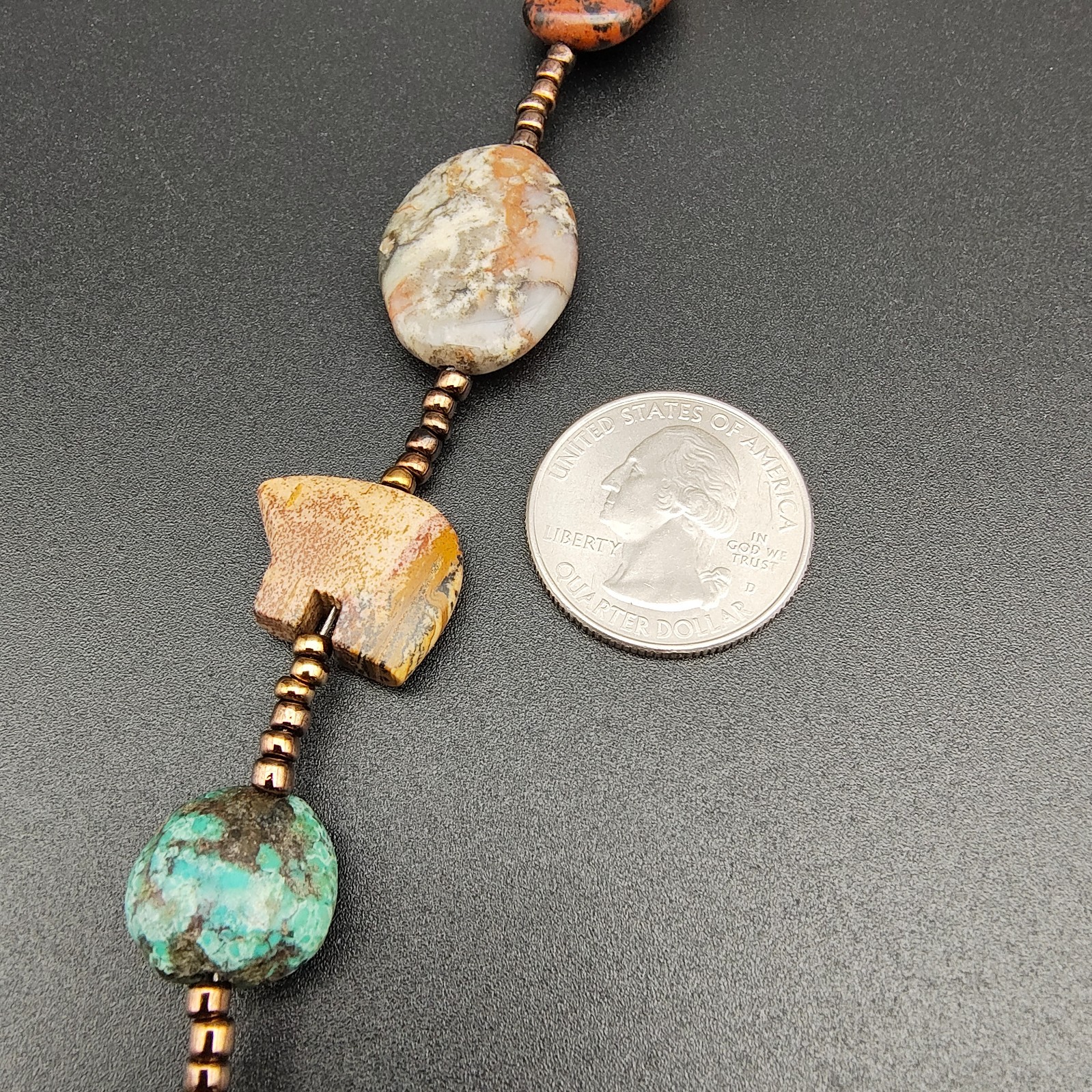 Vintage Southwestern Style Beaded Necklace Stone Bear Fetish Earthy Boho