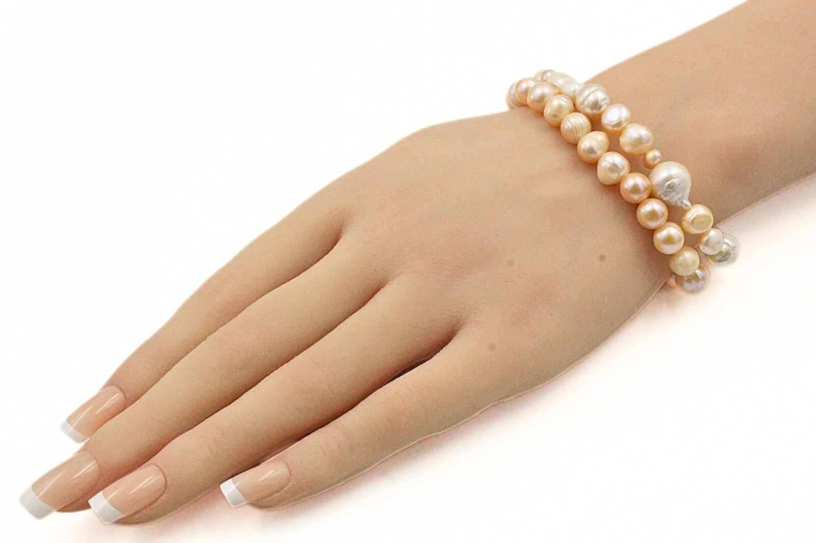 Stunning Classic HSN Keshi Champagne Freshwater Pearl Stretch 2 Set Bracelet