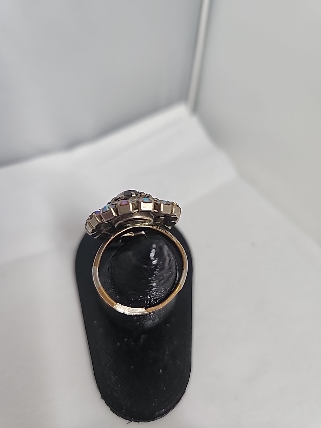 Vintage Topaz Clear Aurora Borelis Rhinestone Cocktail Adjustable Ring