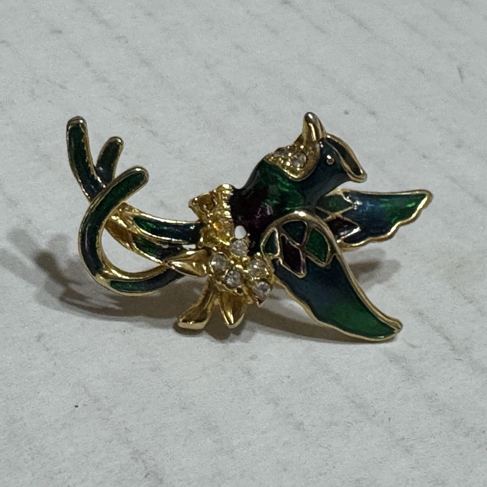 Vtg Enamel Hummingbird Pireced earrings Rhinestone Blue Green Large Stud Vivid