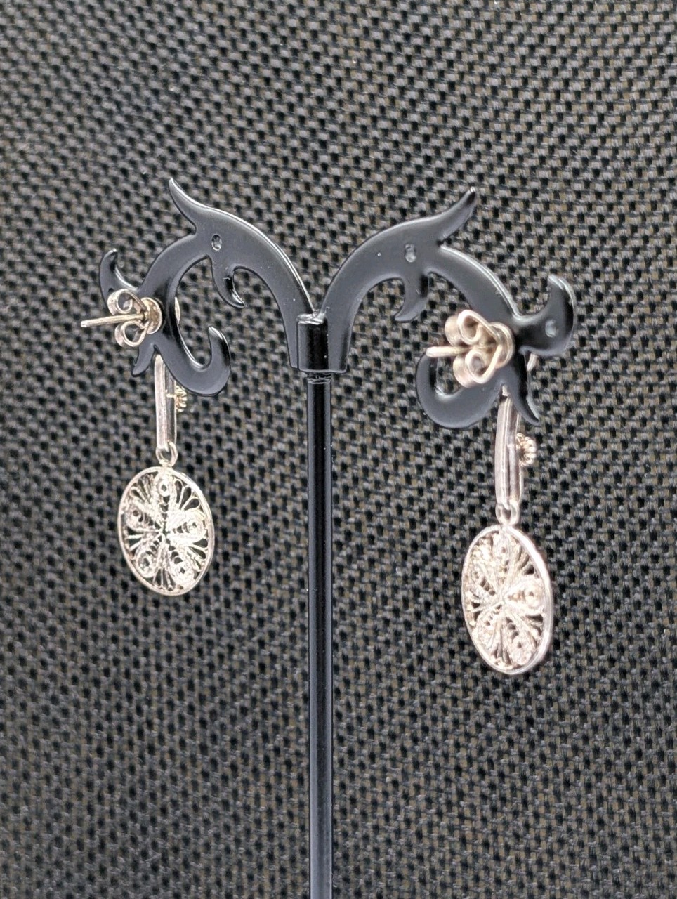 Vtg Sterling Silver Filigree Cannetille Flower Round Stud Dangle 925 Earrings 3g