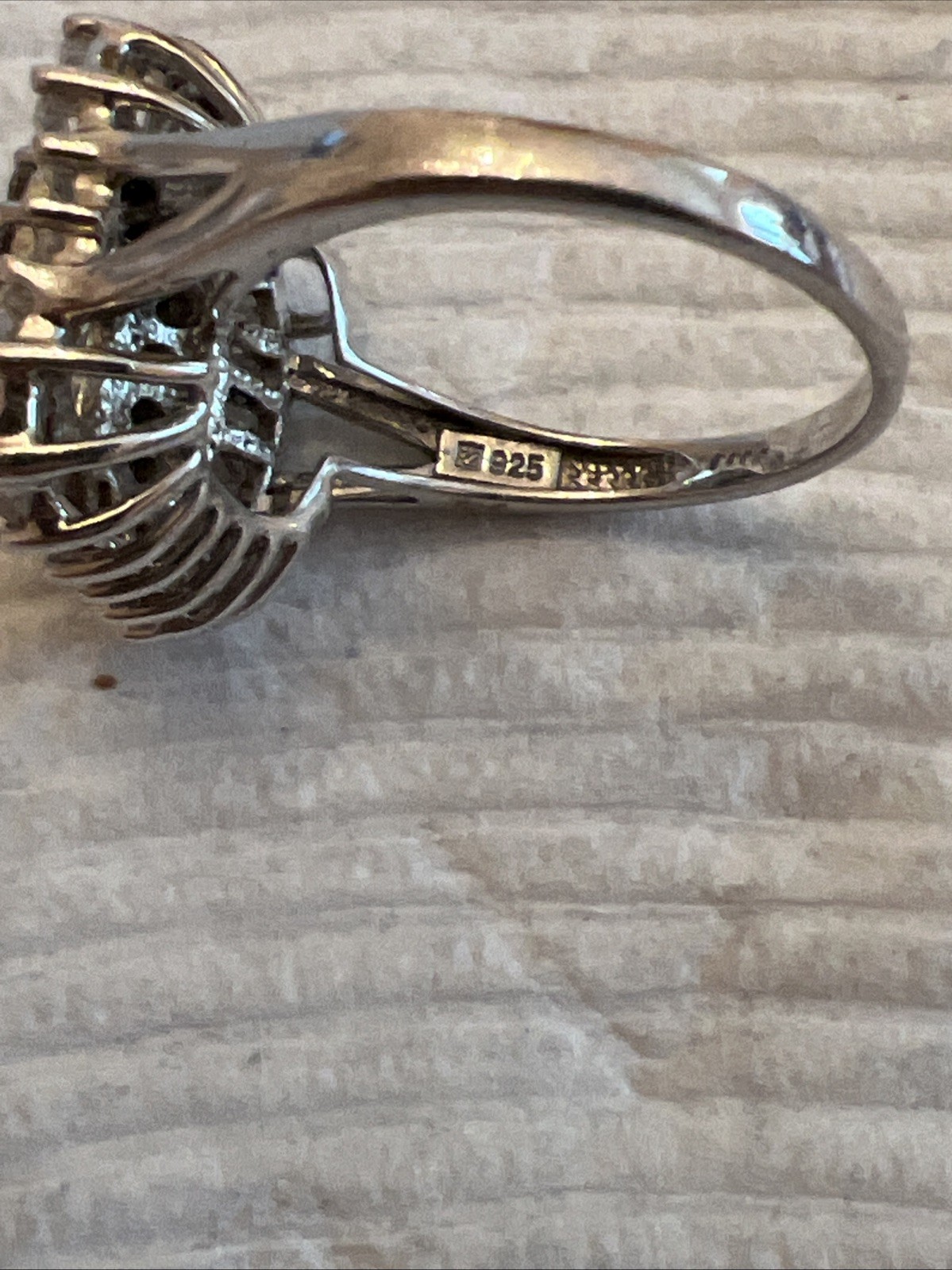 Swarovski CZ Emerald Cut Ring with Baguettes and Rounds 925 8-3/4