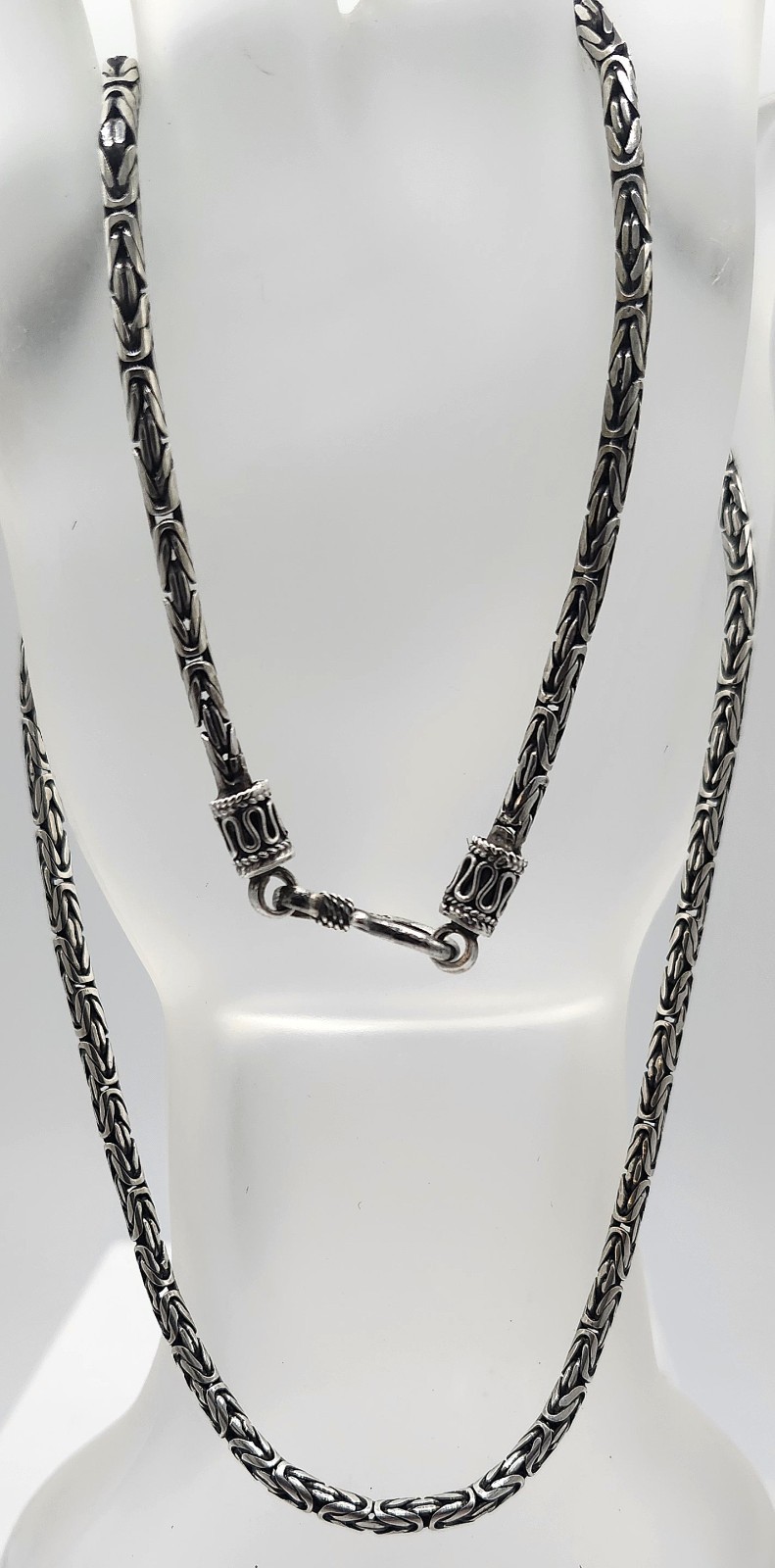 Vintage 925 Sterling Silver Round Bali Byzantine Chain Necklace 19 3/4″ Long 24g