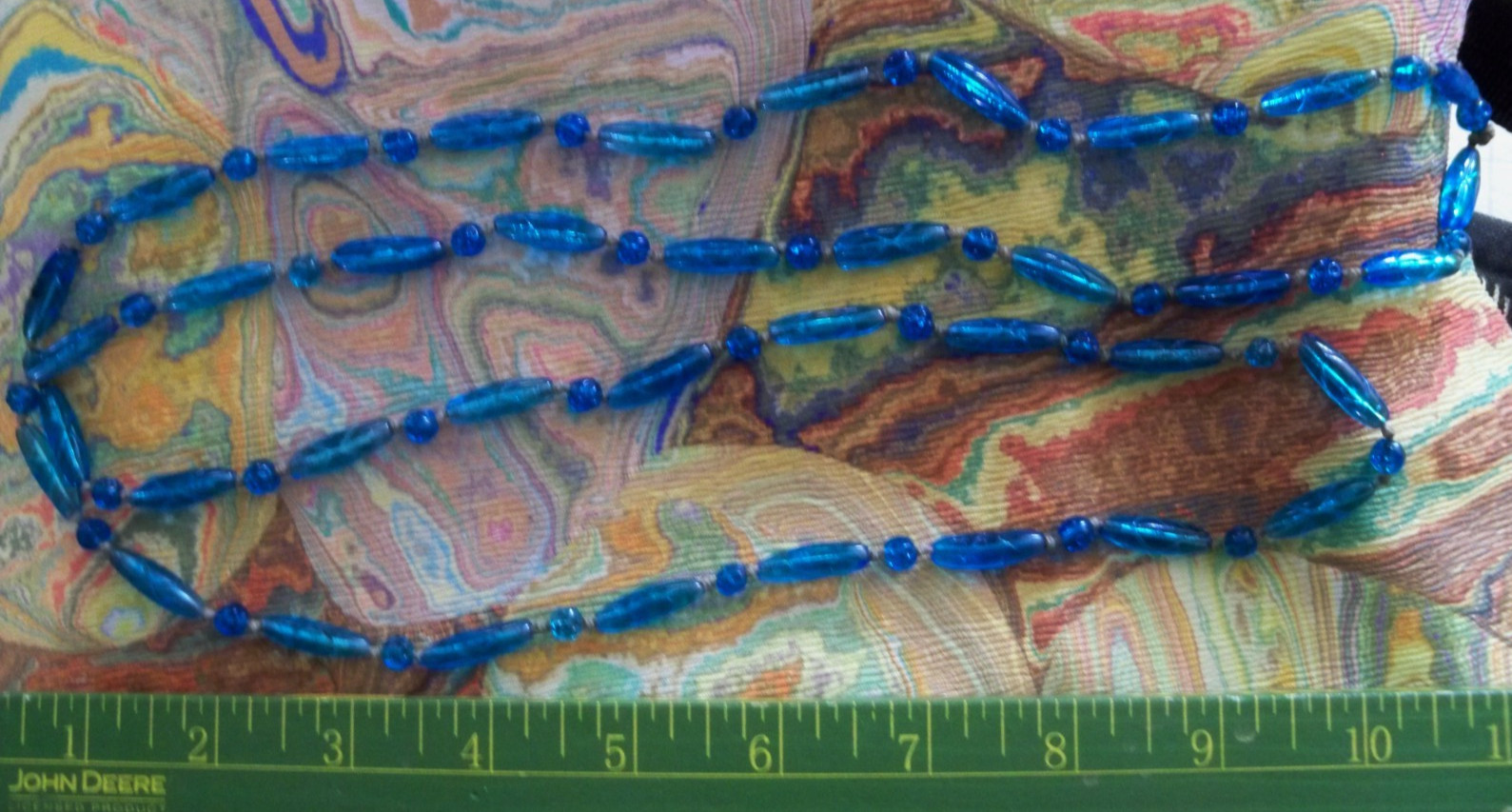 victorian vintage 20s DECO NECKLACE blue GLASS BEAD 50″ LONG egyptian revival