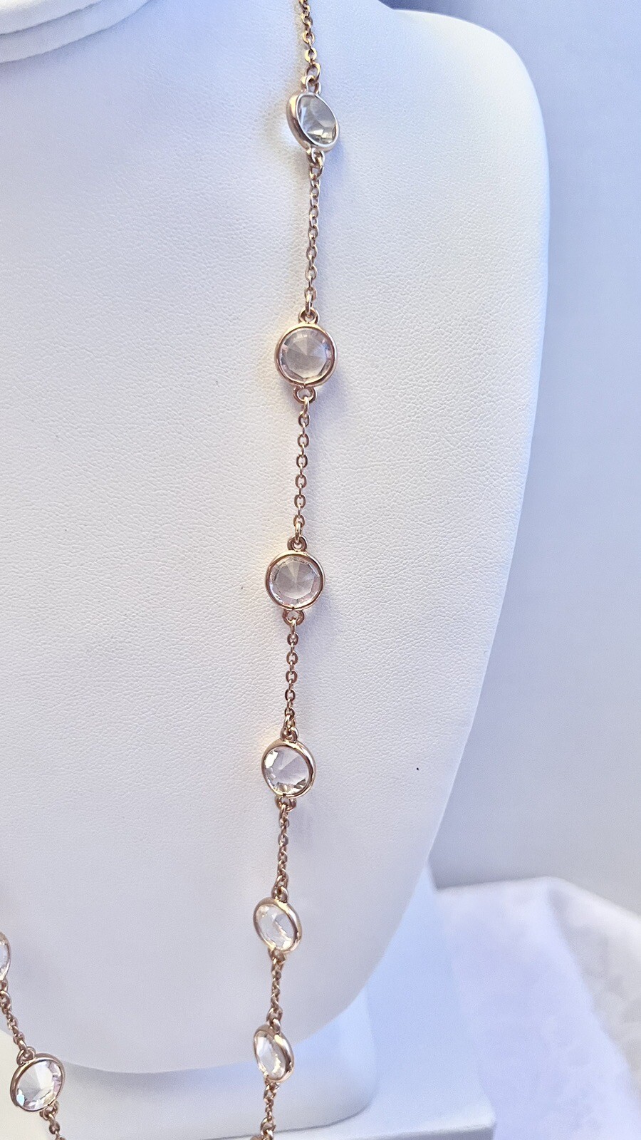 Vintage Henri Bendel Rose Gold Tone Glass Tassel Necklace 32 Inches Rhinestones