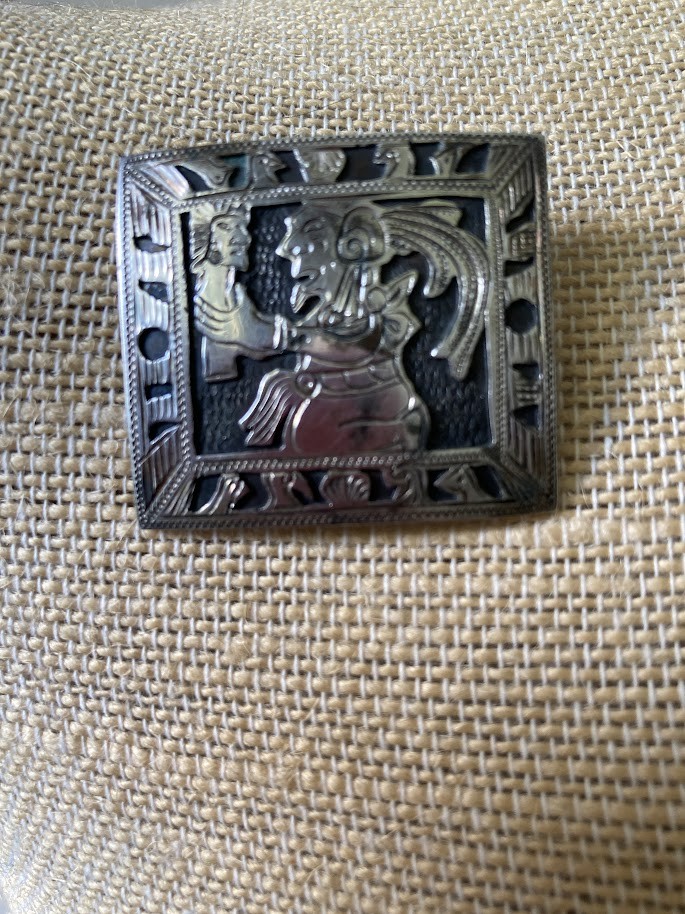 Vintage Mexican Guatemala Inca Brooch Pin Unique Closure Unmarked Nonmagnetic