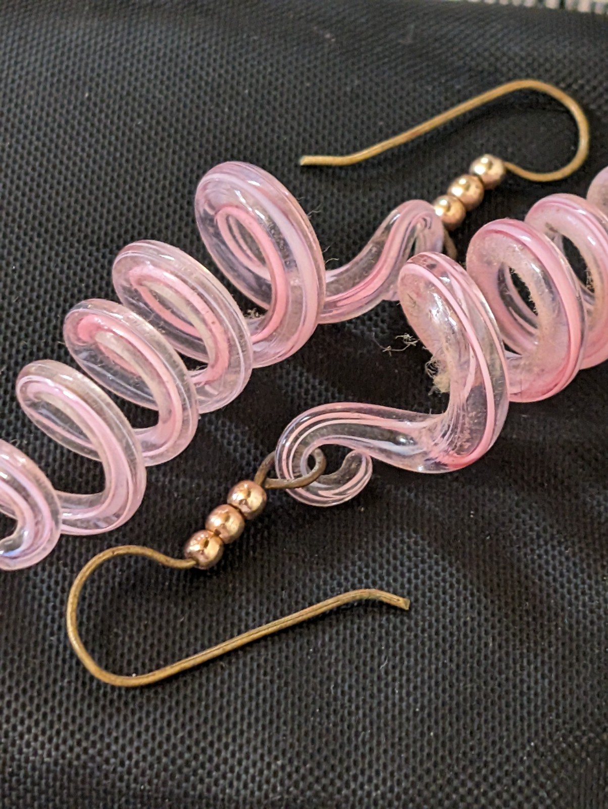 Spiral Pink Art Glass Dangle Earrings Featuring Silver Hooks 3″ Long