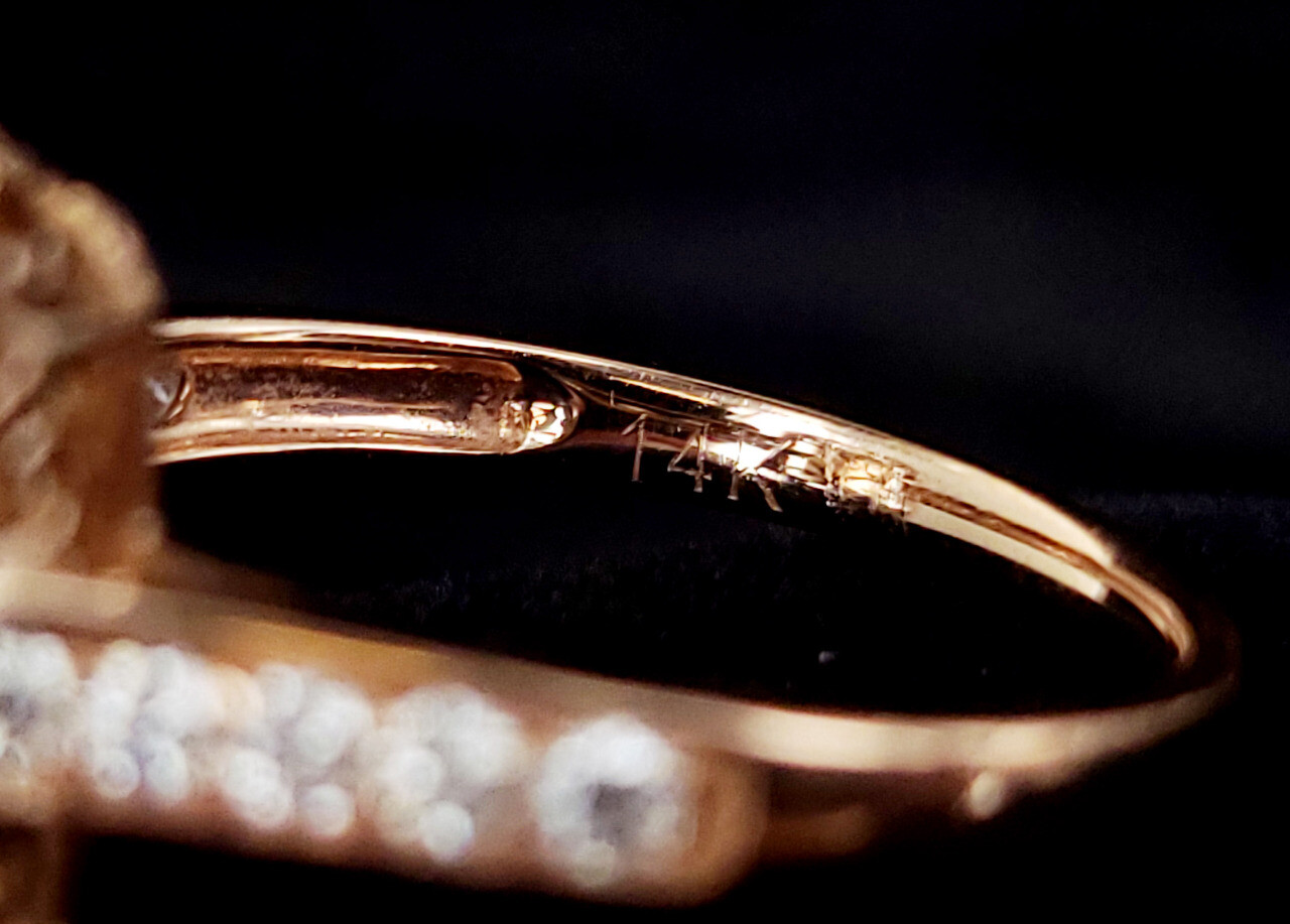 Estate 14k Rose Gold 3.8cttw Brown Peach Tourmaline Diamond Stunning Ring s 7.5