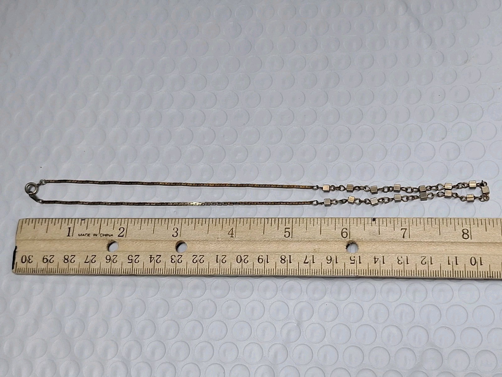 Brass Tone Metal Cubes Chain Choker 17 Inch Necklace Vintage
